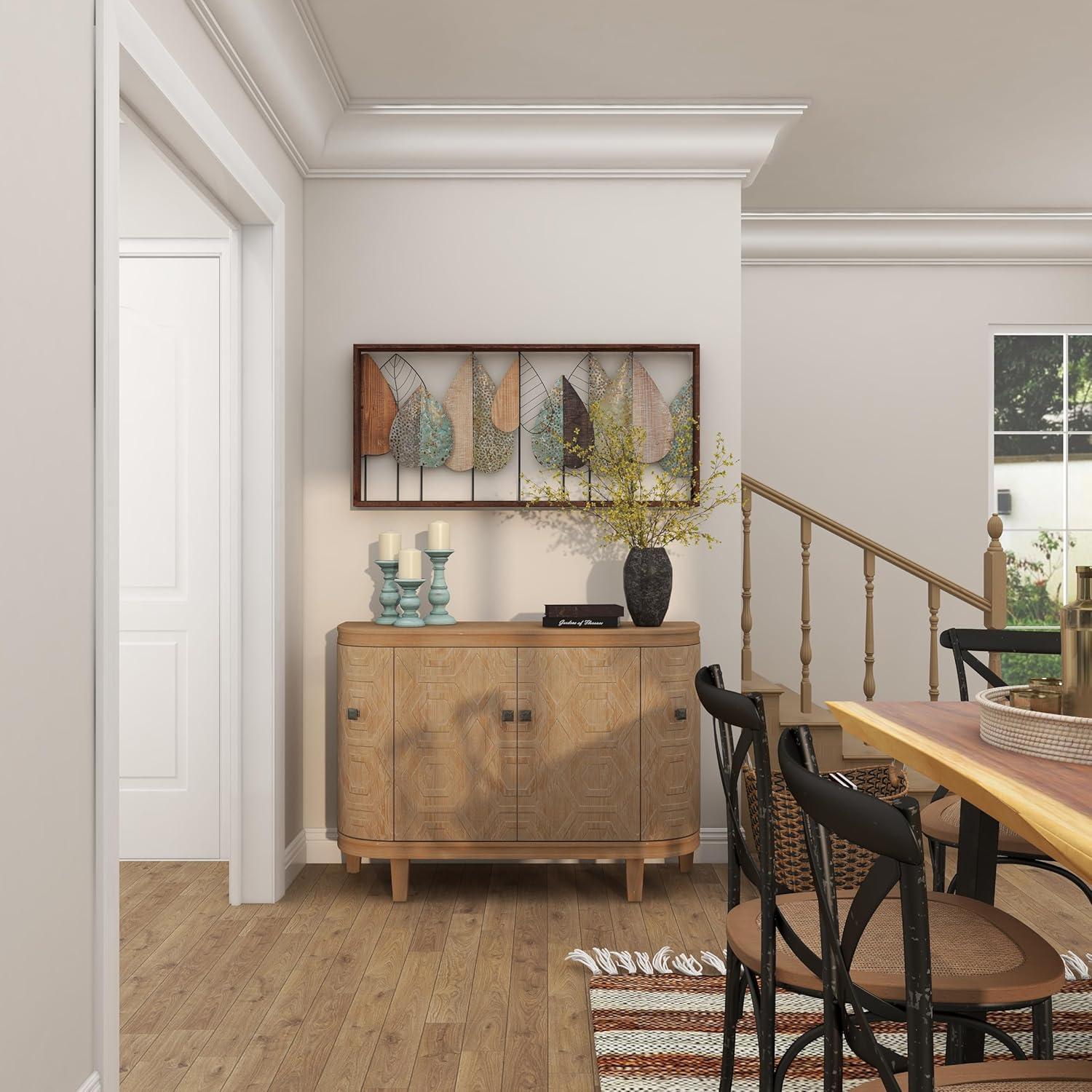 XMVJHOME Modern Leaf Wall Art Sculpture With Metal Wire Accents, Minimalist Botanical Home Decor, Open-Frame Design For Contemporary Interiors