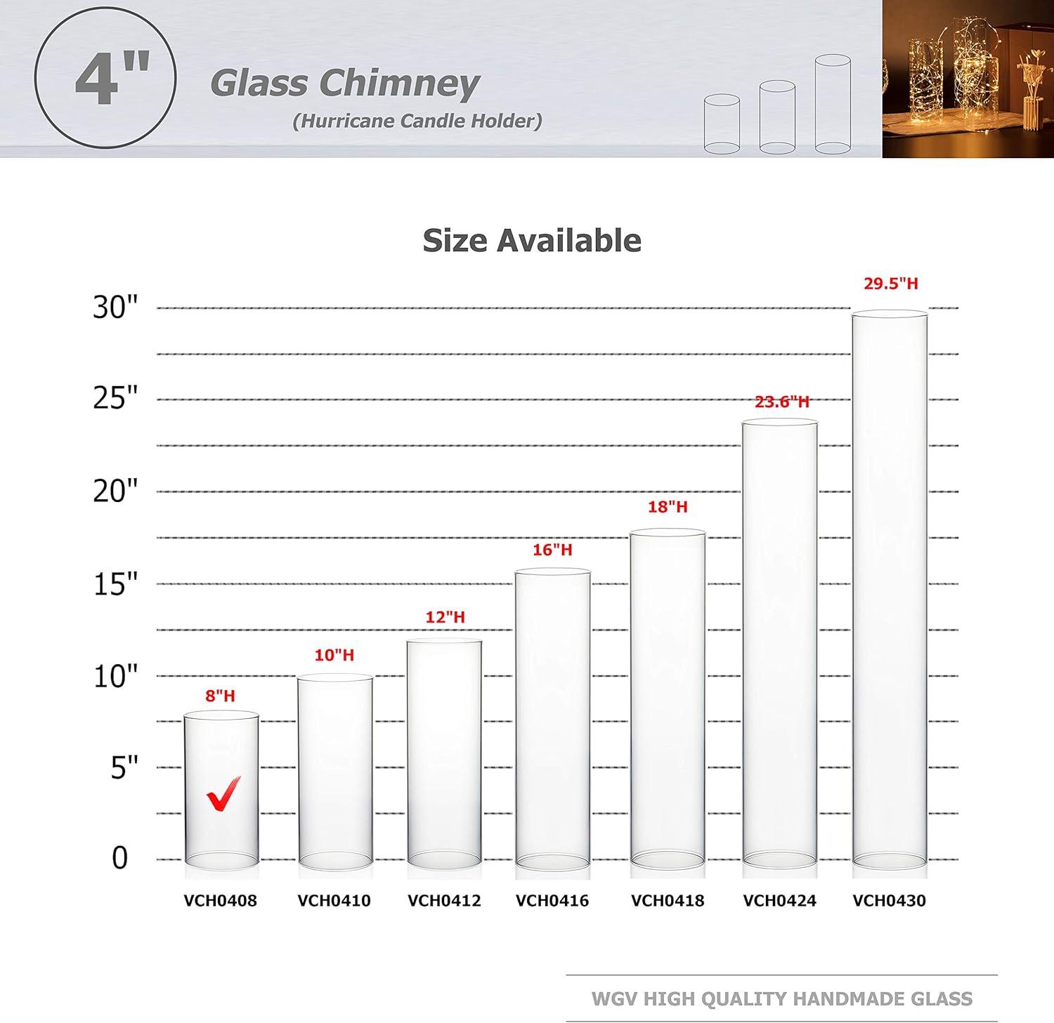 WGV Clear Hurricane Candle Shade Chimney Tube - 4" Wide x 8" Height, Good quality, Heavy Weighted Base - 1 Pc