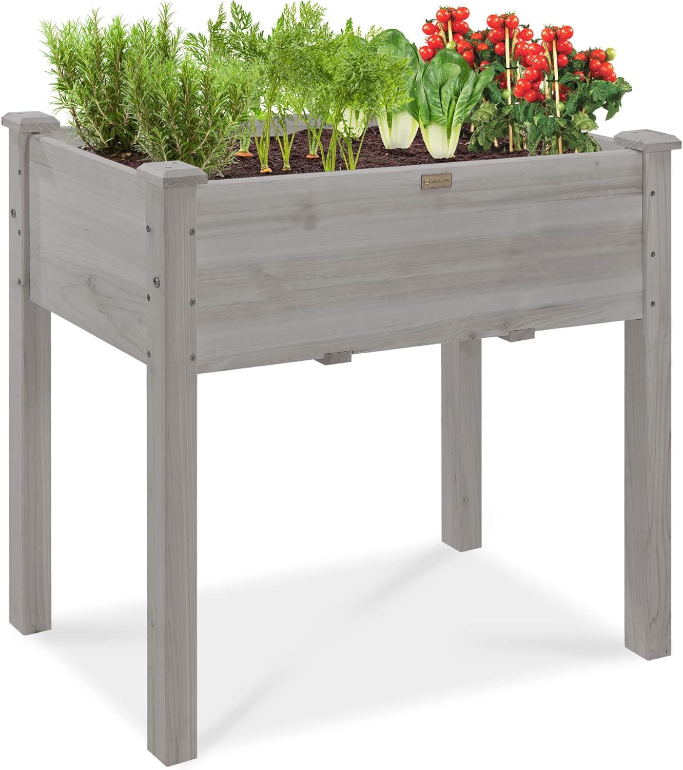 Best Choice Products 34x18x30in Raised Garden Bed, Elevated Wood Planter Box for Kids, Patio w/ Bed Liner - Gray