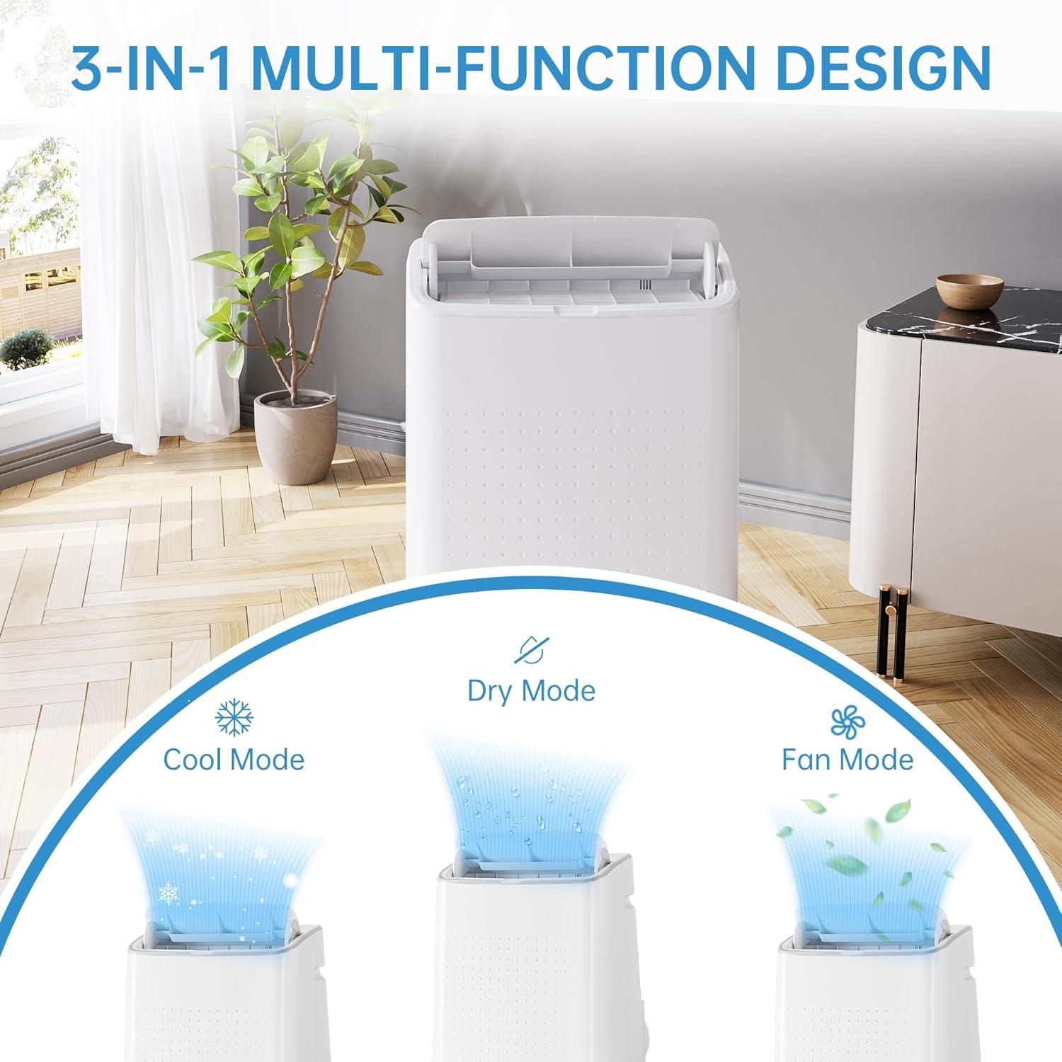 Homhougo 14,000 BTU Portable Air Conditioner, 4-in-1 Cooling, Dehumidifier, Fan & Sleep Modes, Cools Up to 750 Sq. Ft, Includes Window Kit & Remote Control, White