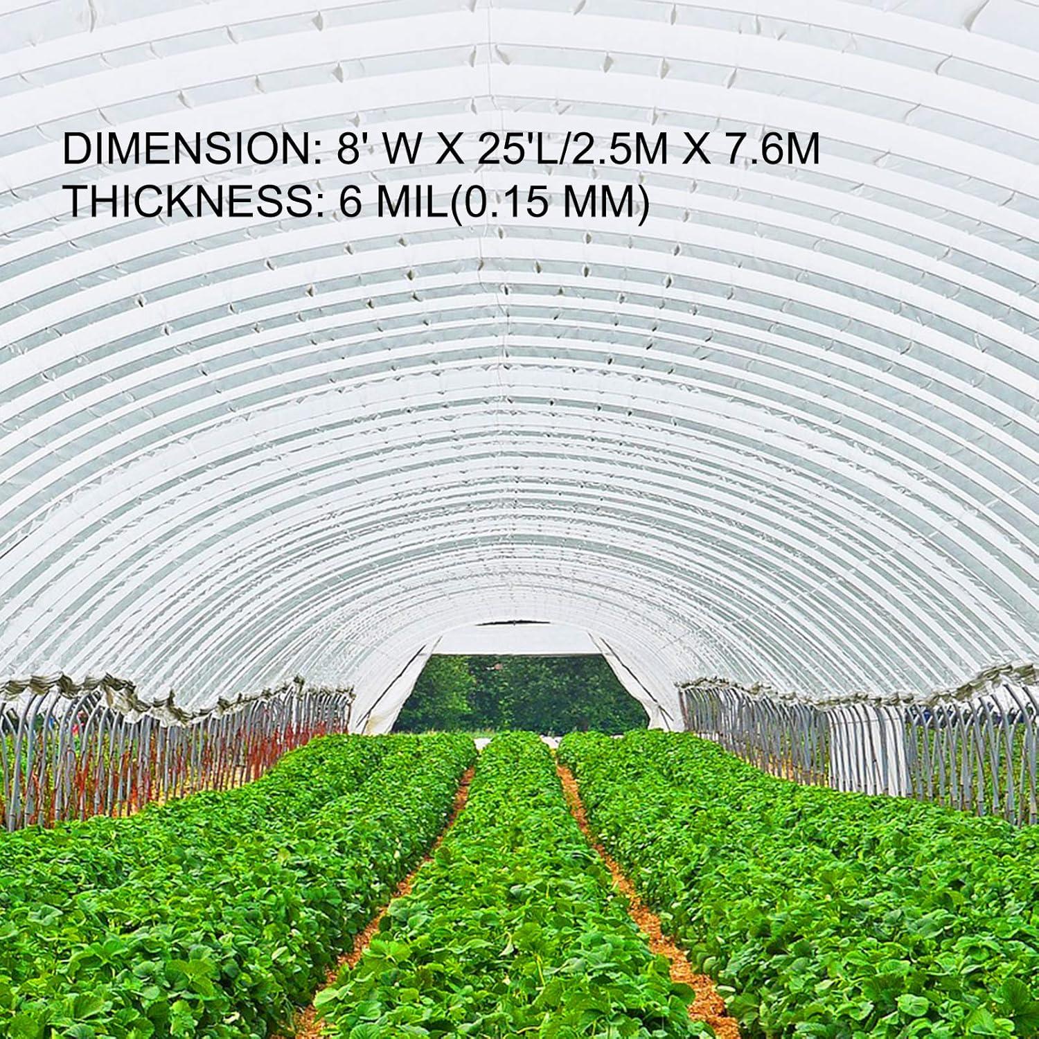 VEVOR Greenhouse Plastic Sheeting 8 x 25 ft, 6 Mil Thickness UV Resistant Clear Polyethylene Film, Hoop Green House Cover for Farms, Agriculture, Garden