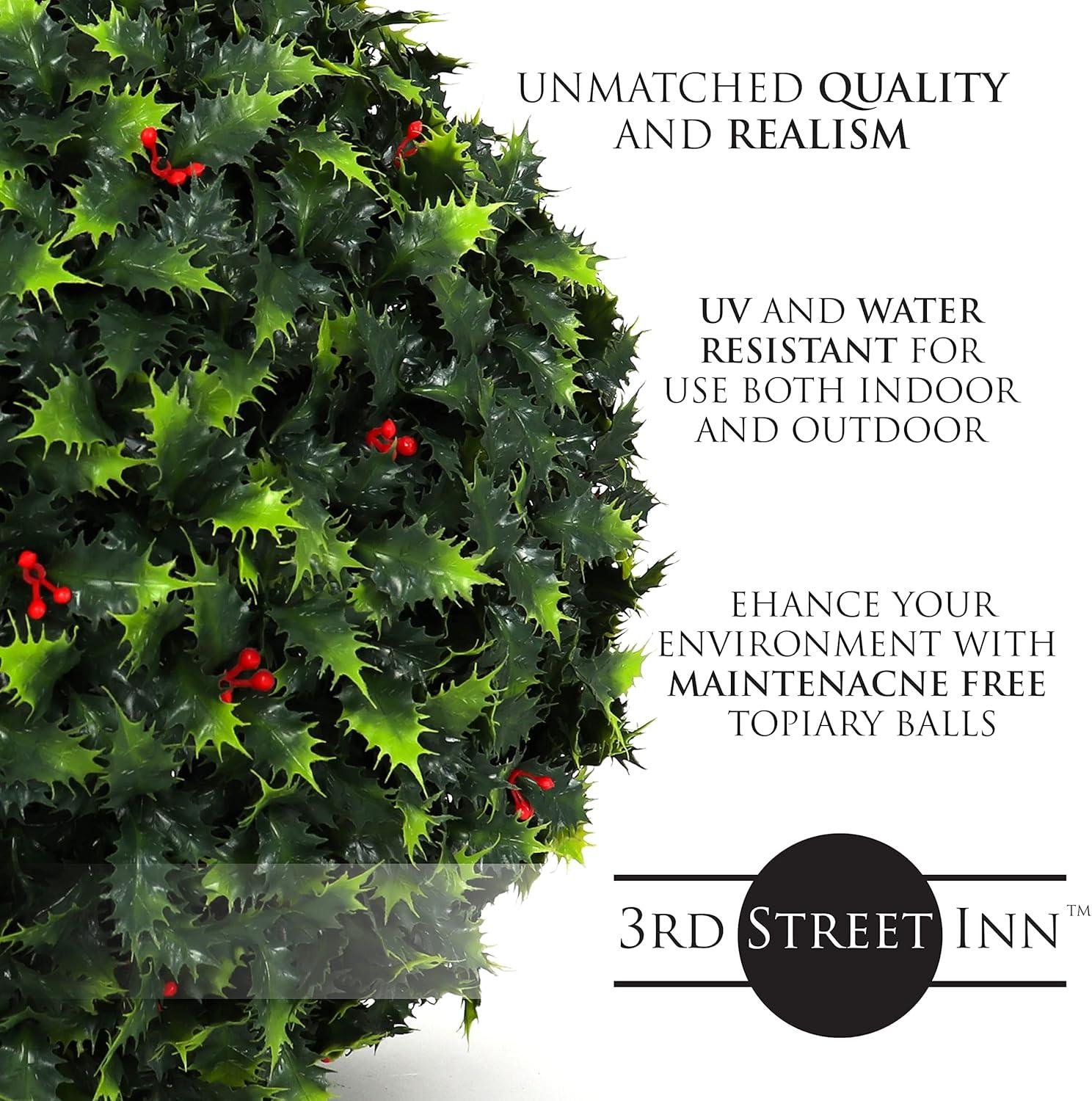 3rd Street Inn 19" Artificial Holly Topiary Balls - 2 Pack