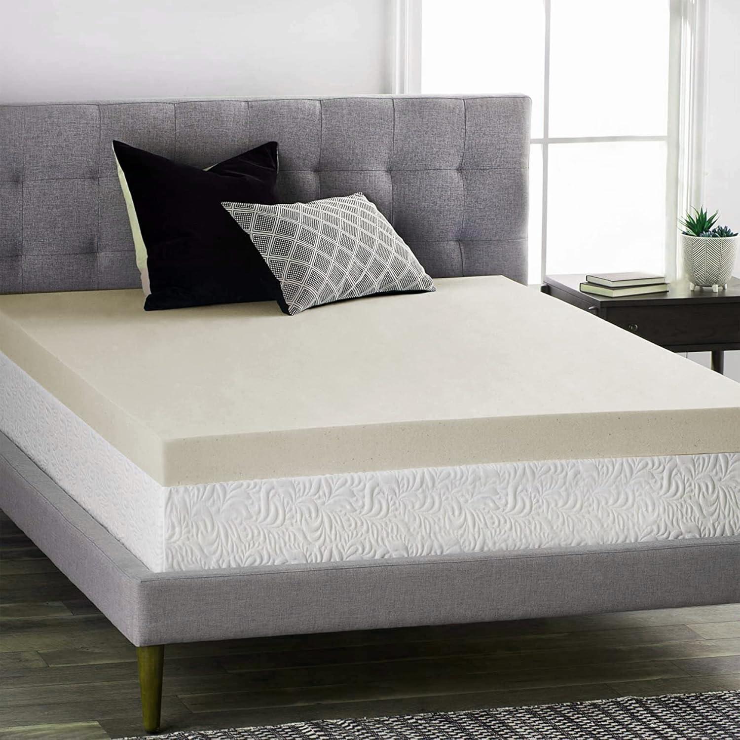 Full Size Beige High Density Foam Mattress Topper