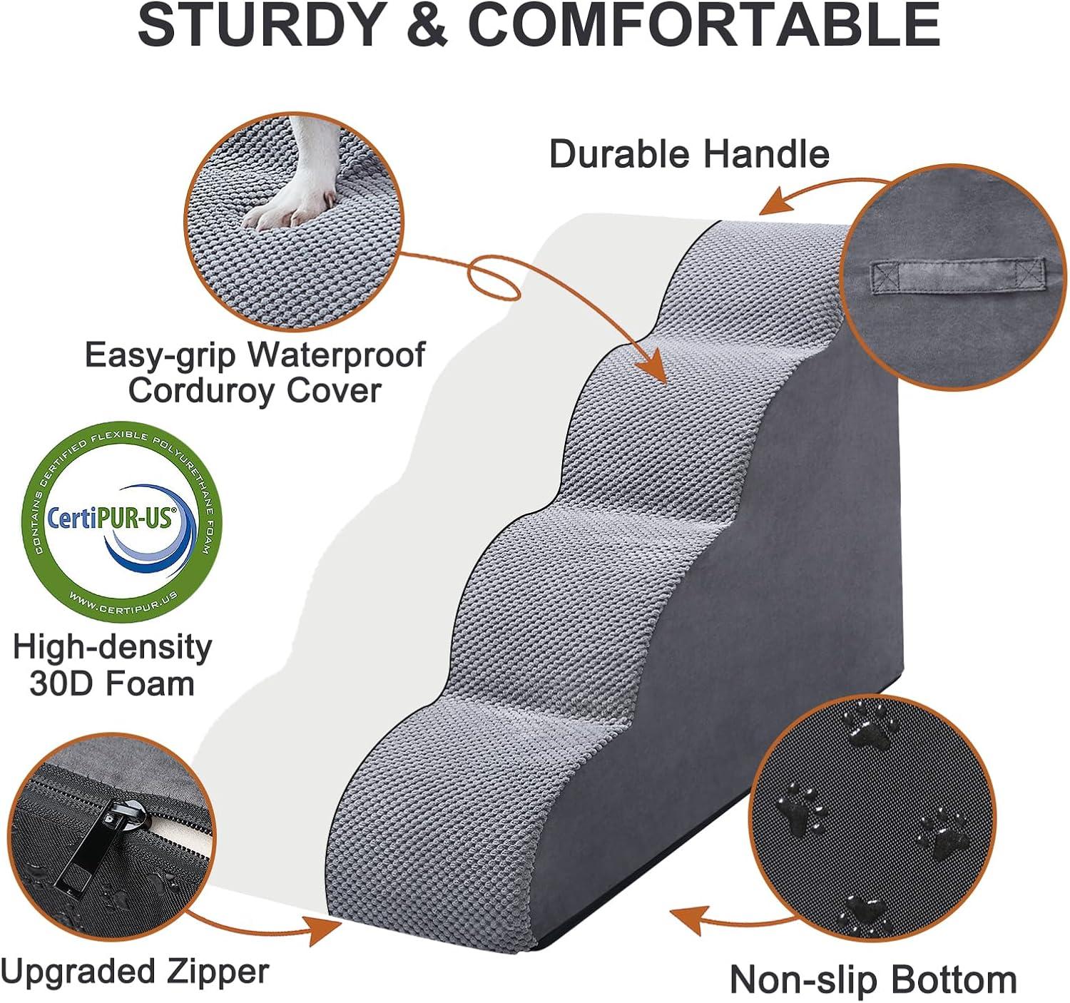 Tucker Murphy Pet™ Dog Stairs Ramps To High Beds And Couch Up To 24'', Dog Step For Small Large Dog With High-Density Foam, 4-Step Pet Stairs With Non-Slip Bottom For Puppy And Cat, Gifts Lint Roller For Dogs