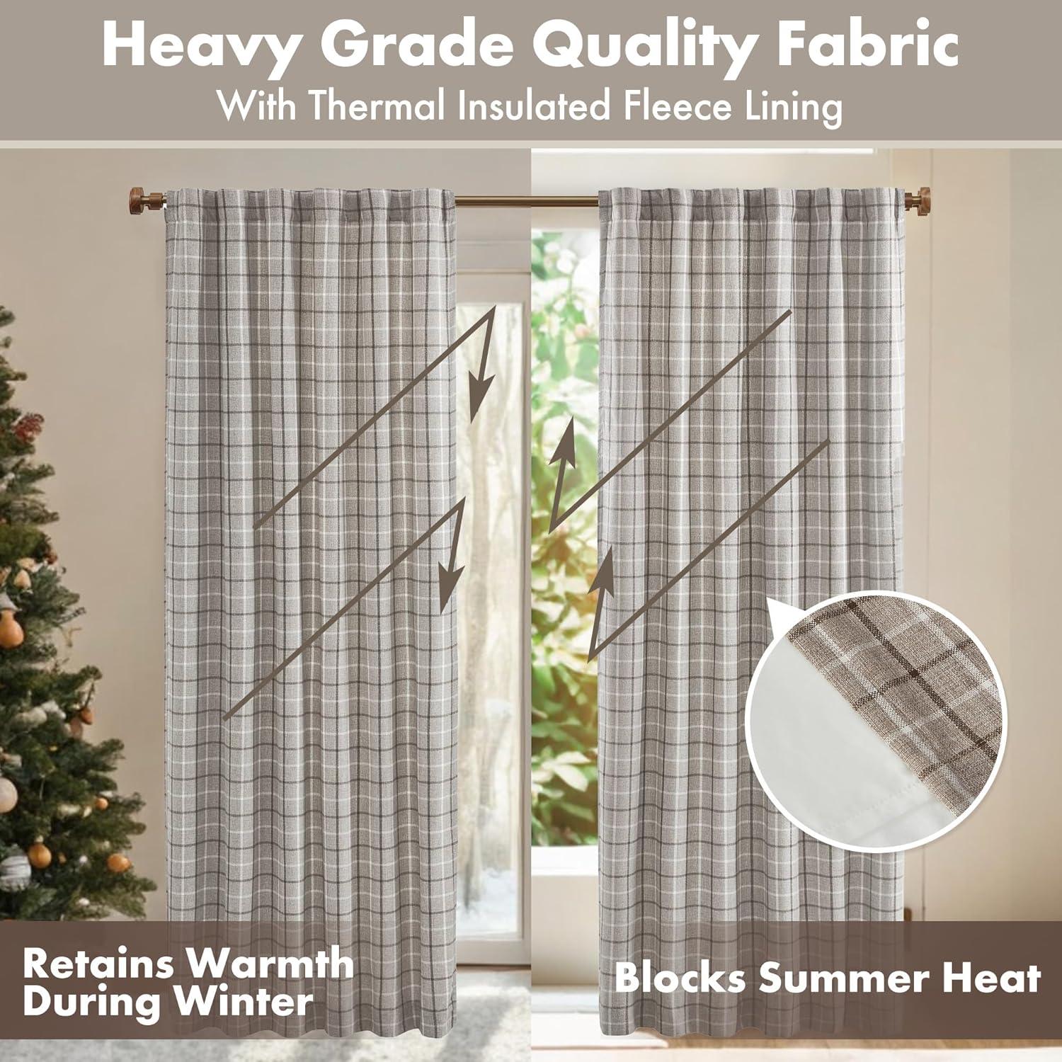 Anaheim Woven Plaid Room Darkening Thermal Fleece Lined Single Curtain Panel