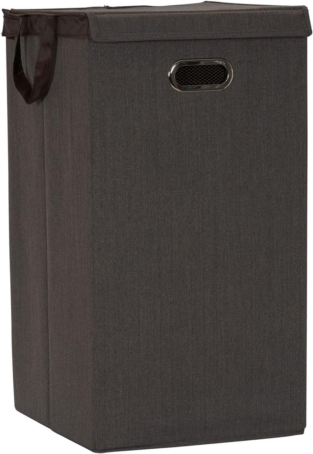 Household Essentials Collapsible Laundry Hamper Gray/Brown: Slim Clothes Hamper with Lid, Removable Liner, Magnetic Closure
