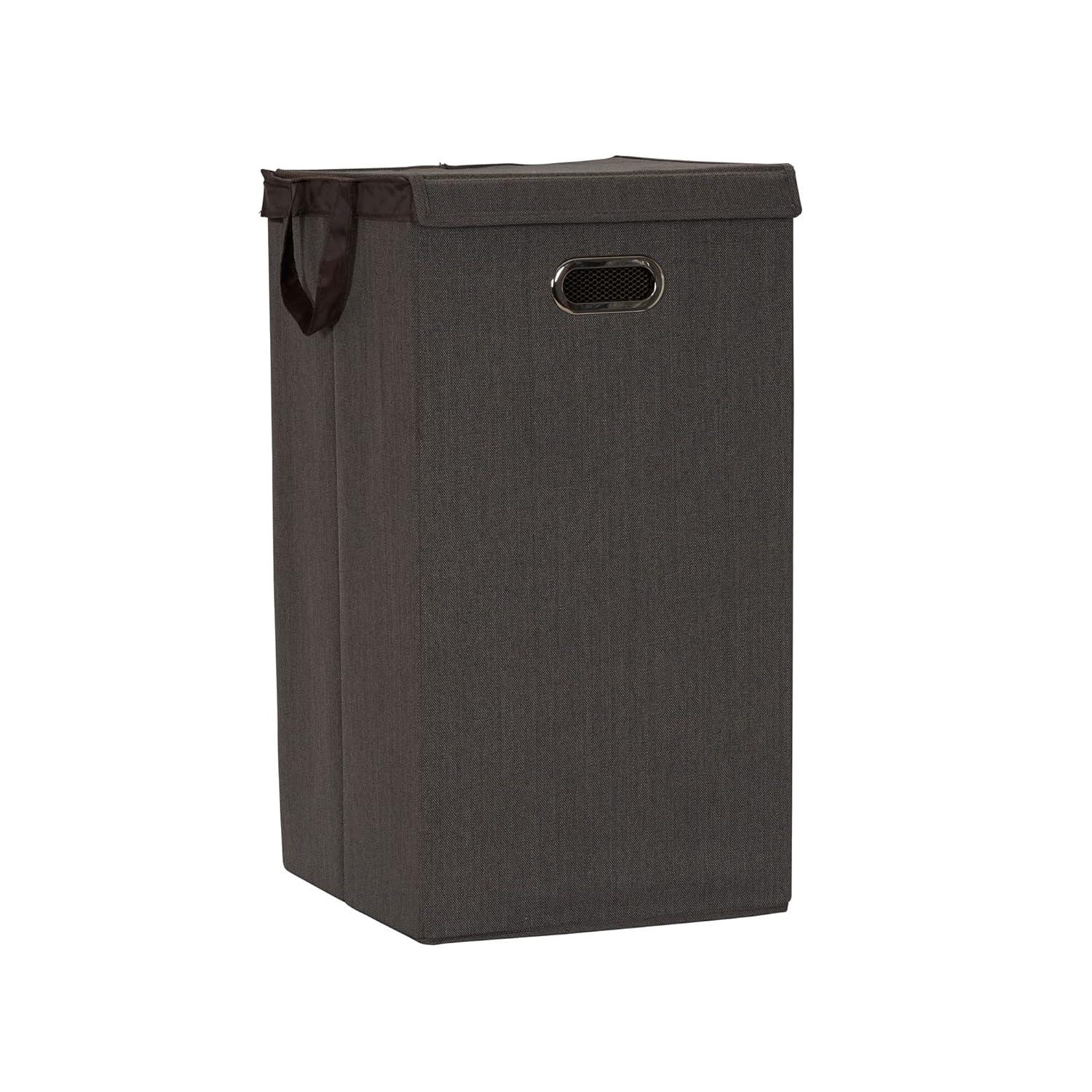 Household Essentials Collapsible Laundry Hamper Gray/Brown: Slim Clothes Hamper with Lid, Removable Liner, Magnetic Closure