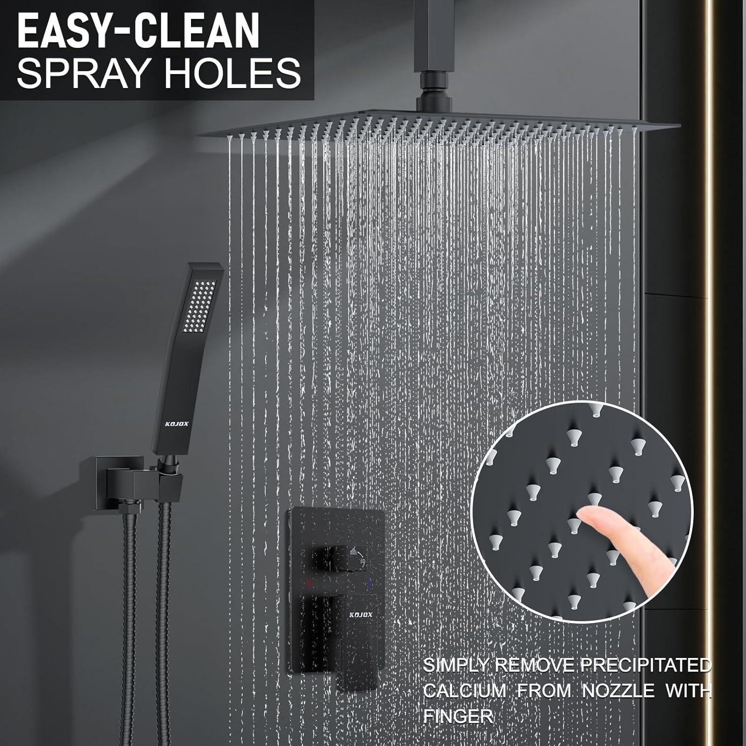 12" Black Rain Shower System With Handheld, Mixer Combo Set, Wall Mounted Faucet & Trim Kit