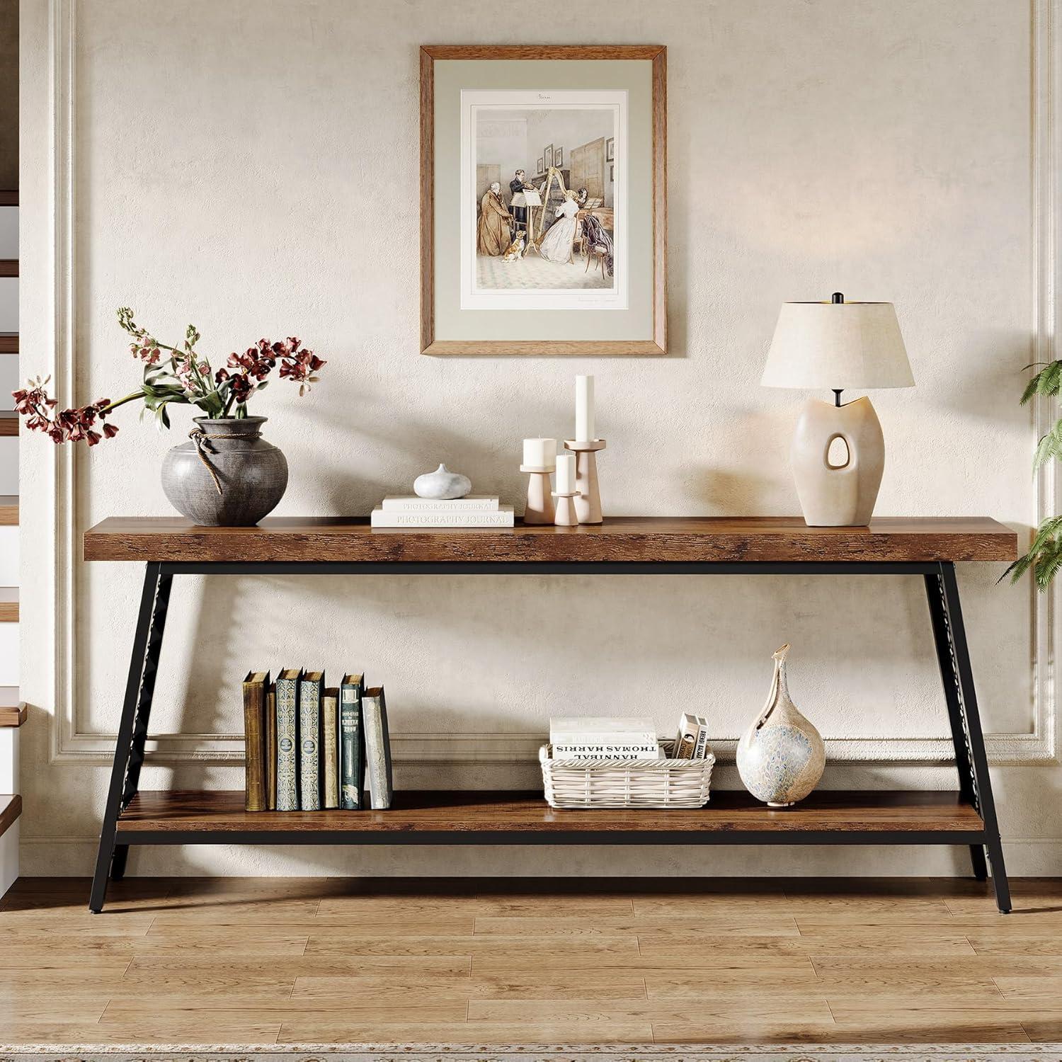 17 Stories 70.9" Console Table with Storage Shelf, 2-Tier Extra Long Sofa Table