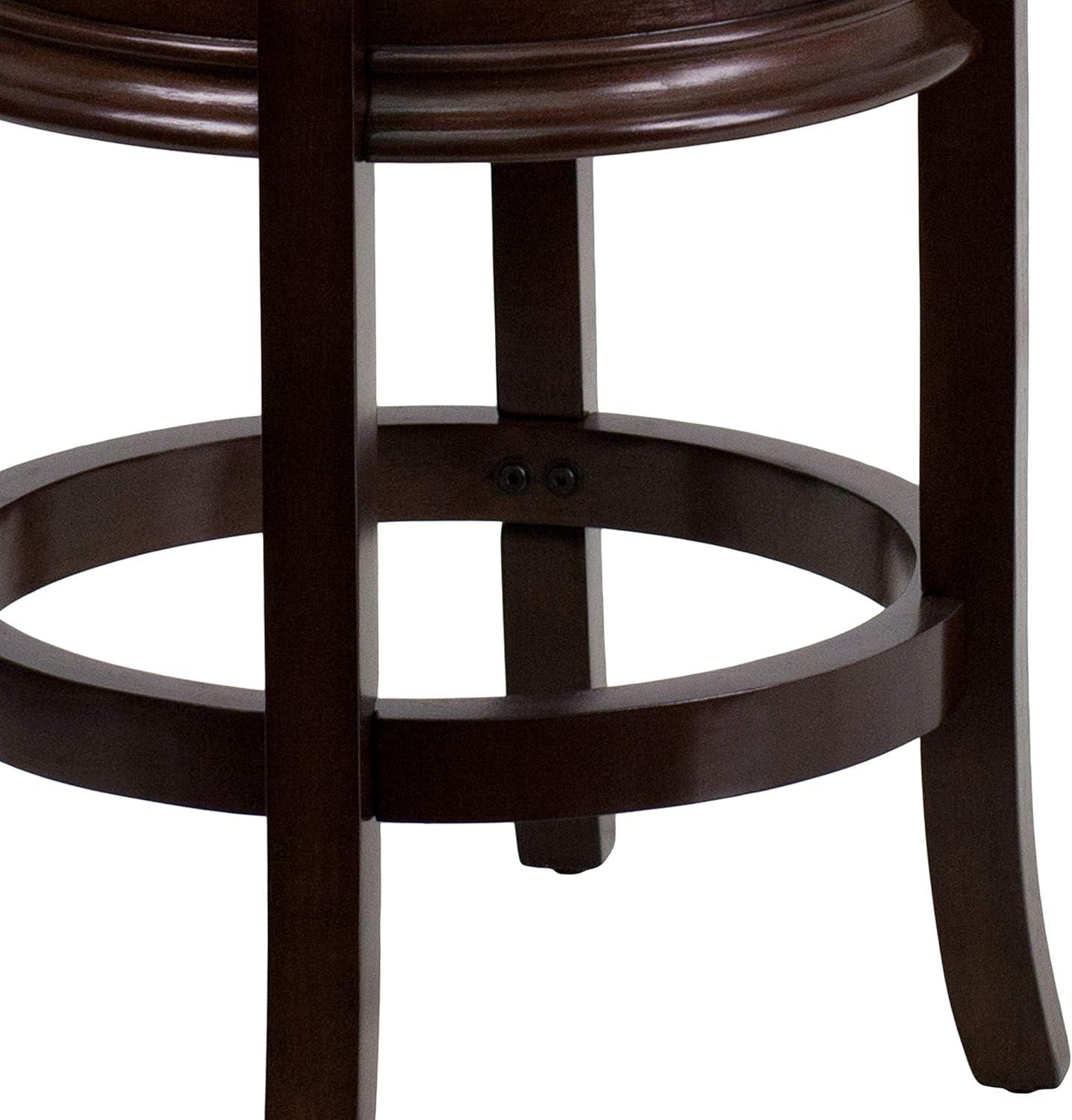 24'' Black Leather Swivel Saddle Wood Counter Stool