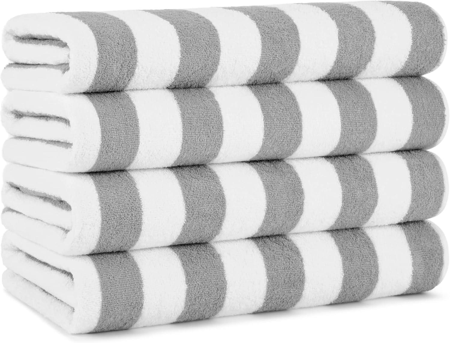 Arkwright Oversized California Beach Towels - (Pack of 4) Absorbent, Quick Drying, Ringspun Cotton Pool Towel, 30 x 70 in - Grey