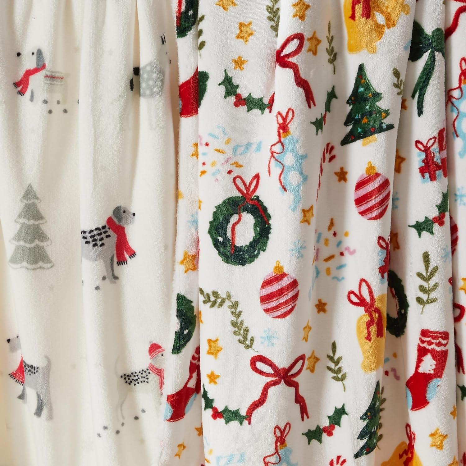 Great Bay Home Holiday Printed Plush / Sherpa Throw Blanket, 50" x 60", Celebration