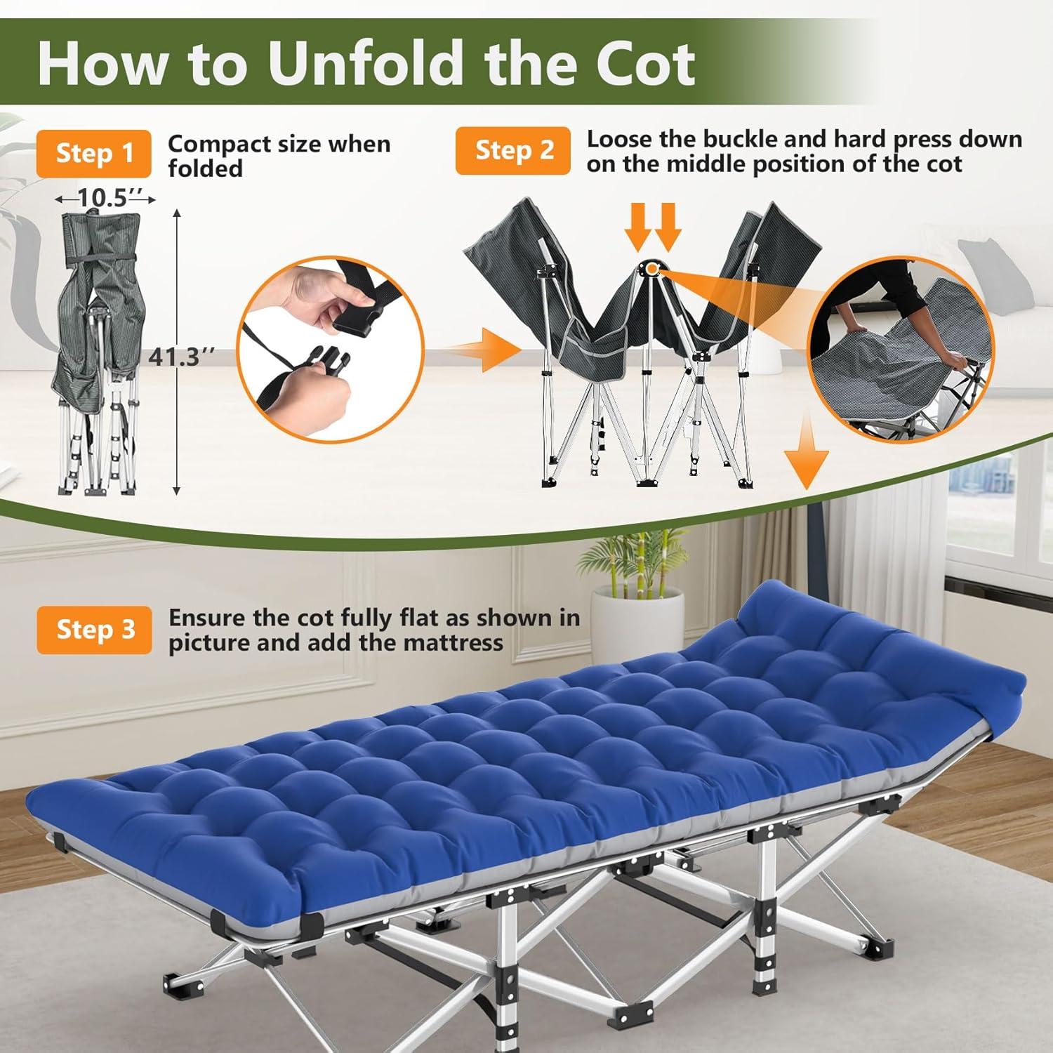 Suteck Folding Camping Cot Portable Outdoor Heavy Duty Sleeping Cot with Mattress and Carry Bag