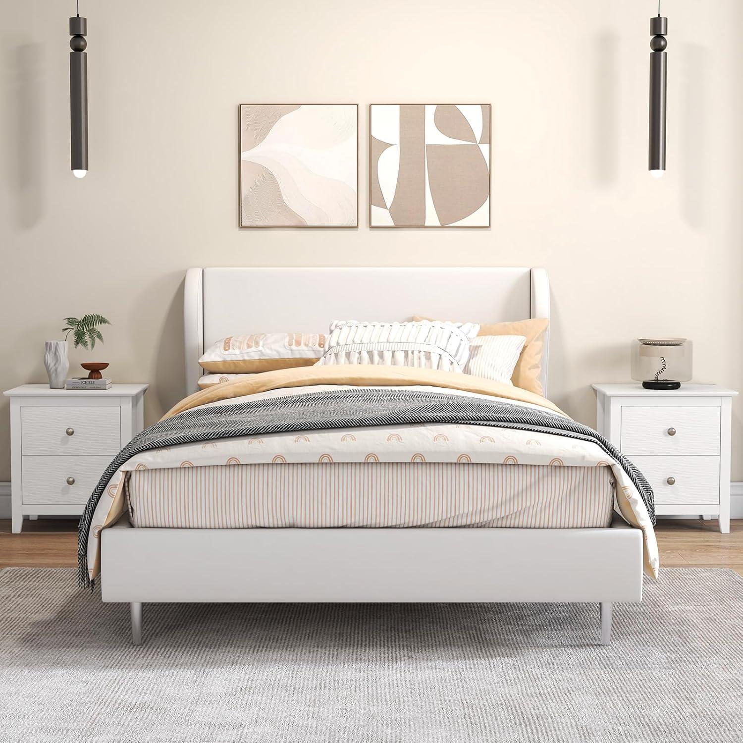 Tangkula Modern Nightstand with Storage 2 Drawers & Support Legs for Bedroom White