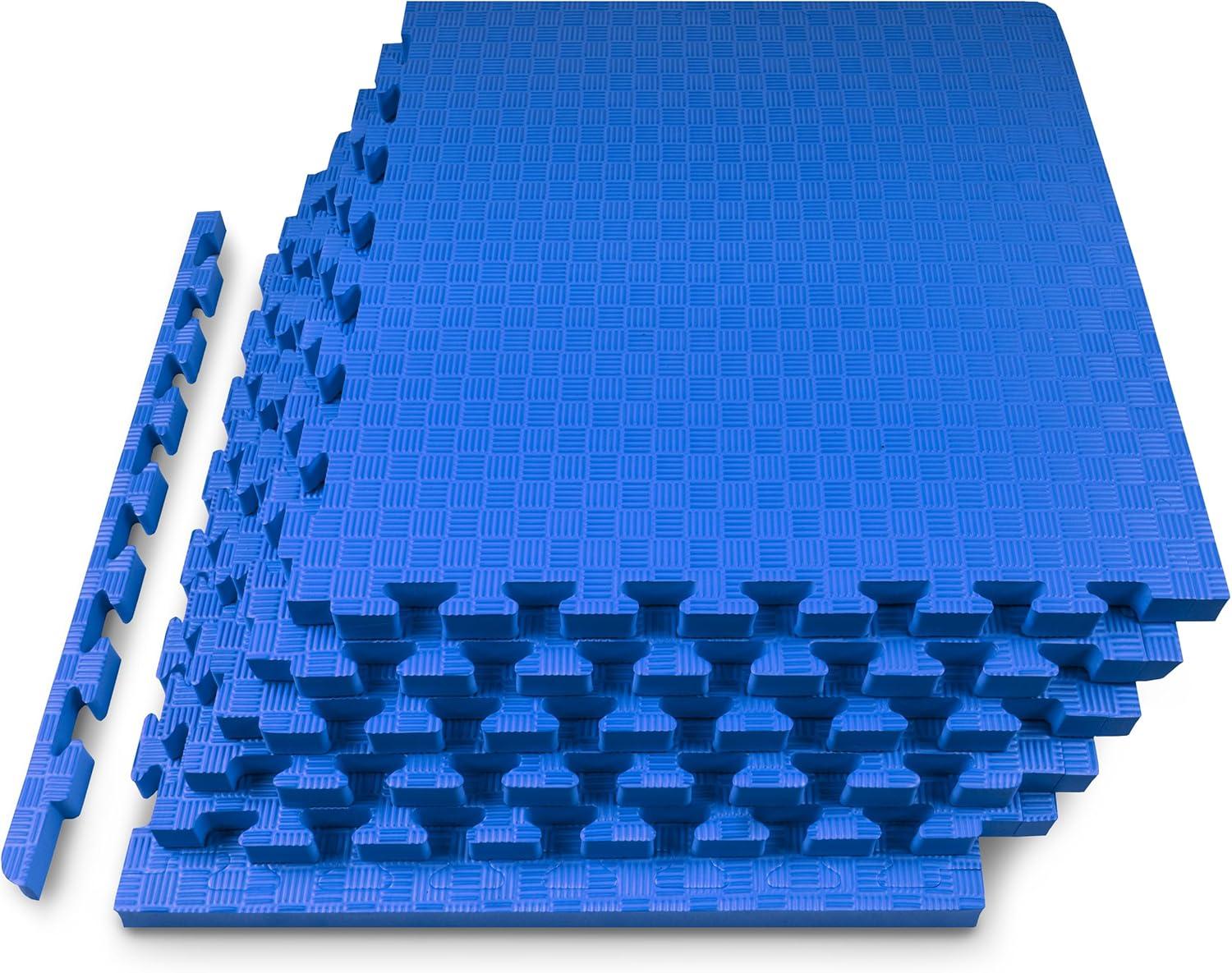 ProsourceFit Checkered Puzzle Exercise Mat 1-in, Blue, 24 Sq Ft - 6 Tiles