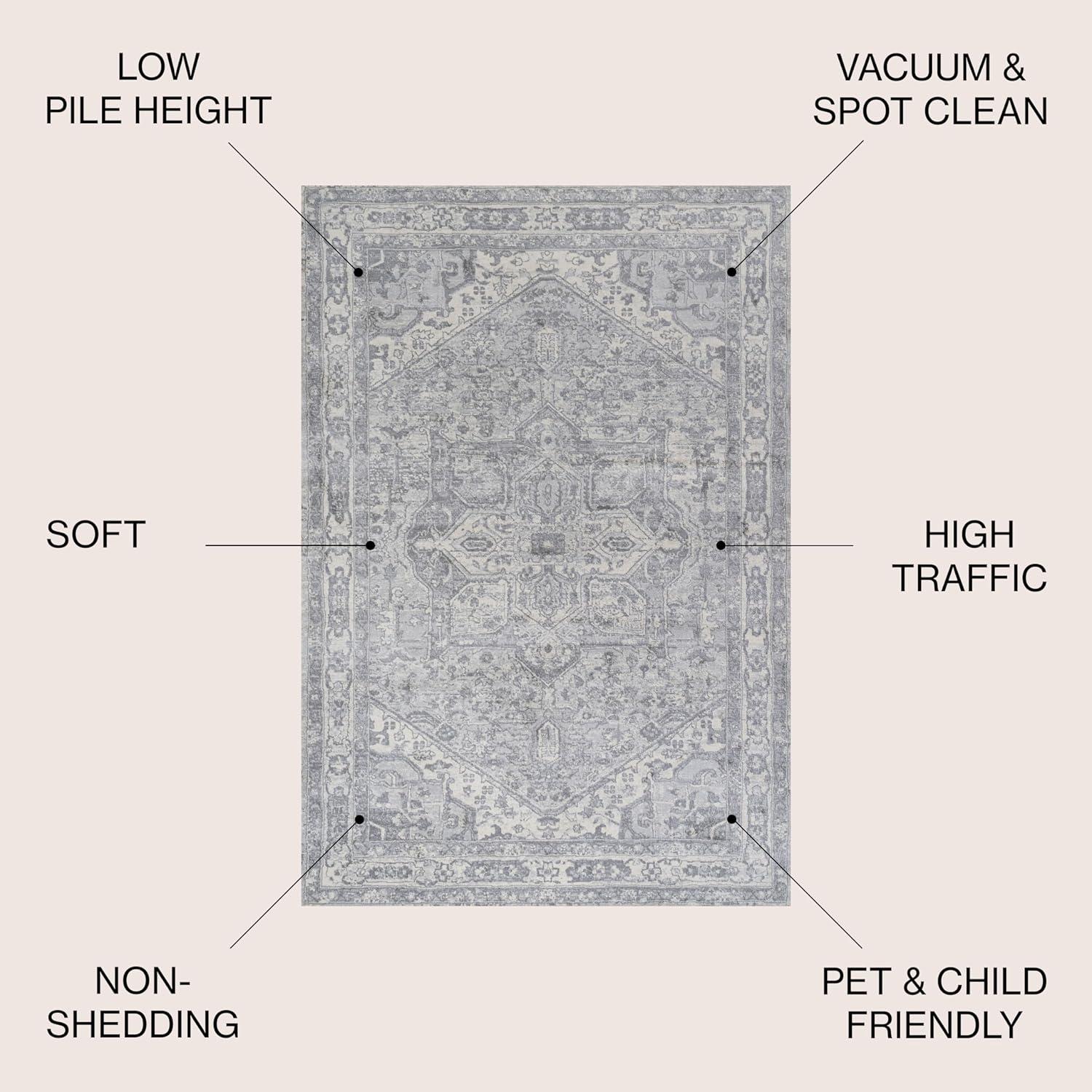 4' X 6' Modern Persian Vintage Medallion Area Rug, Light Gray/Ivory - JONATHAN Y
