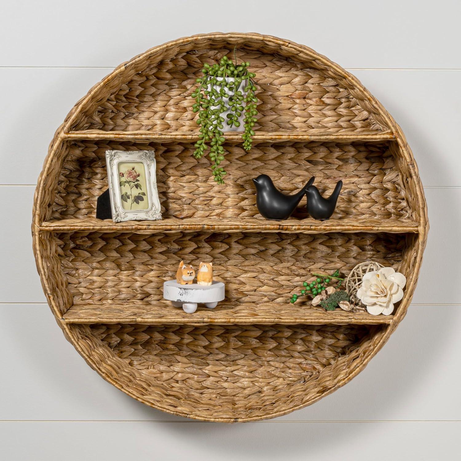 happimess Annulus 24.5" 3-Shelf Circular Handwoven Hyacinth Wall Rack, Natural