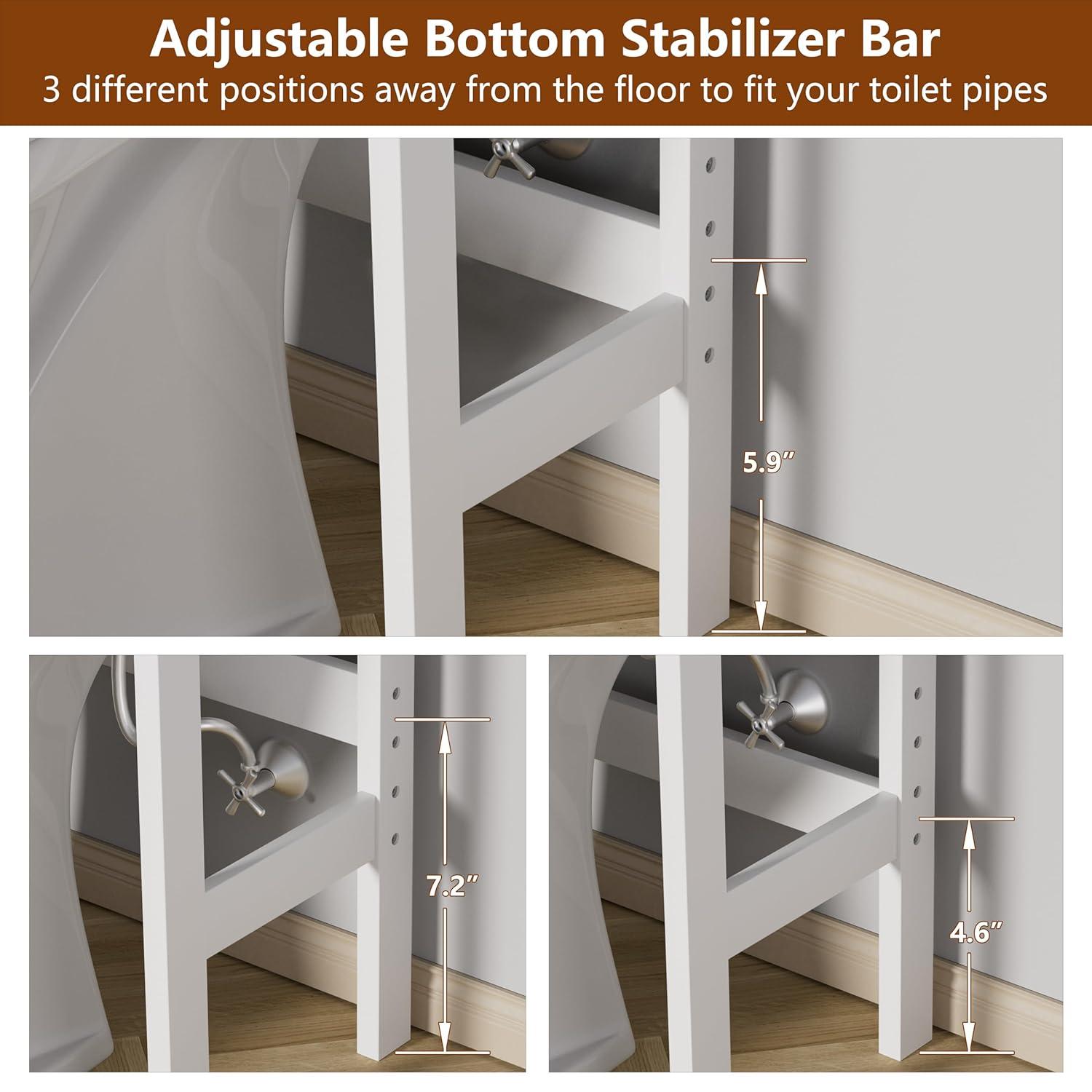 MUPATER Bathroom 67" Storage Cabinet Organizer with Shelves and Doors, Small Freestanding Toilet Shelf Space Saver with Anti-Tip Design and Adjustable Bottom Bar, White