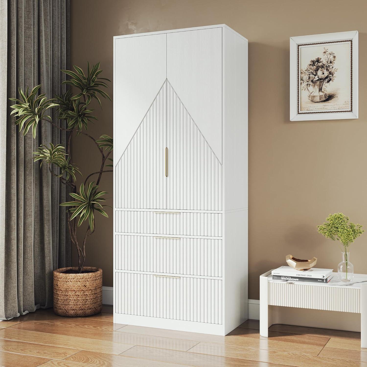 Ebern Designs 2 DoorsArmoire WardrobeWith Three Large Drawers And Hidden Storage | Wayfair