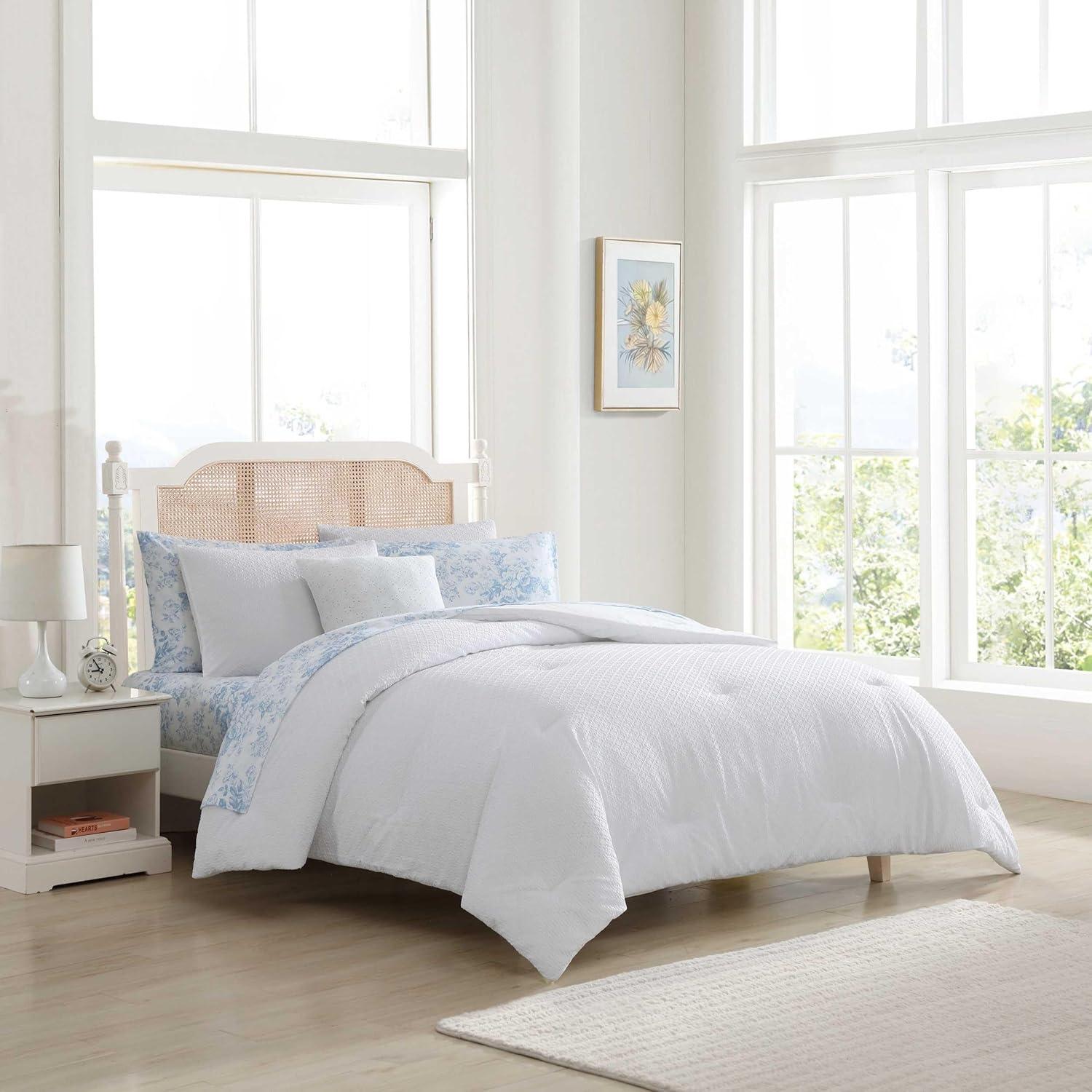 Laura Ashley Laura Ashley Margaret White Easy Care Reversible Dorm Bonus Bed Set
