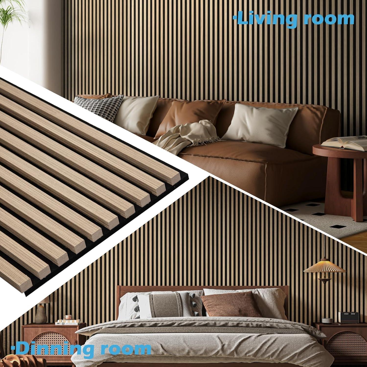 Art3d 2-Pack 108" x 12" Acoustic Wood Panels for Wall, Soundproof Wood Slat Panel for Wall and Ceiling, 3D Fluted Sound Absorbing Paneling for Interior Wall Decor, Living Room, Bedroom - Peach