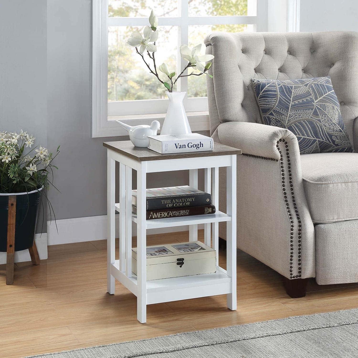 Driftwood & White Mission-Inspired End Table with Shelves