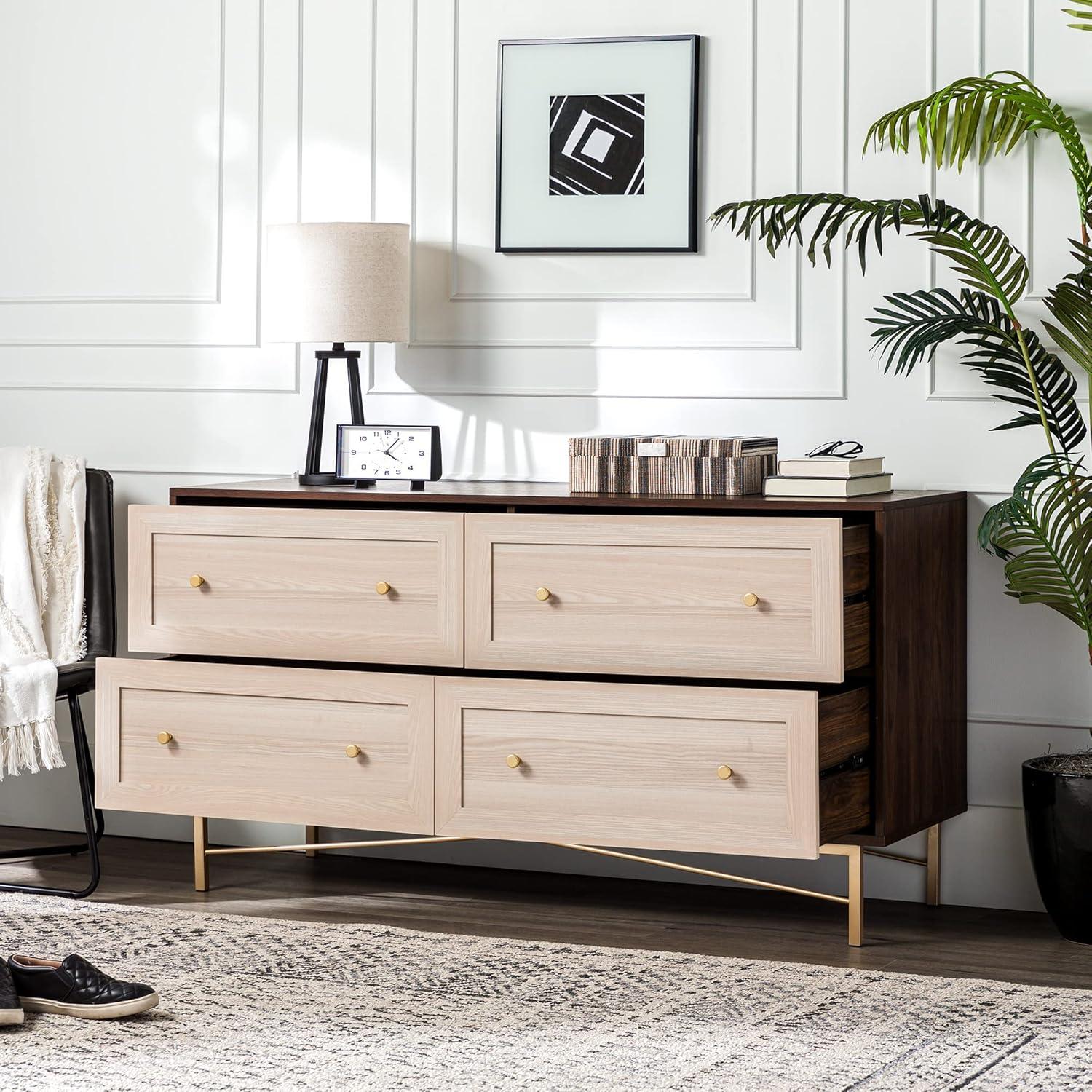 Eloise Glam Double Dresser in Dark Walnut with White Poplar Accents