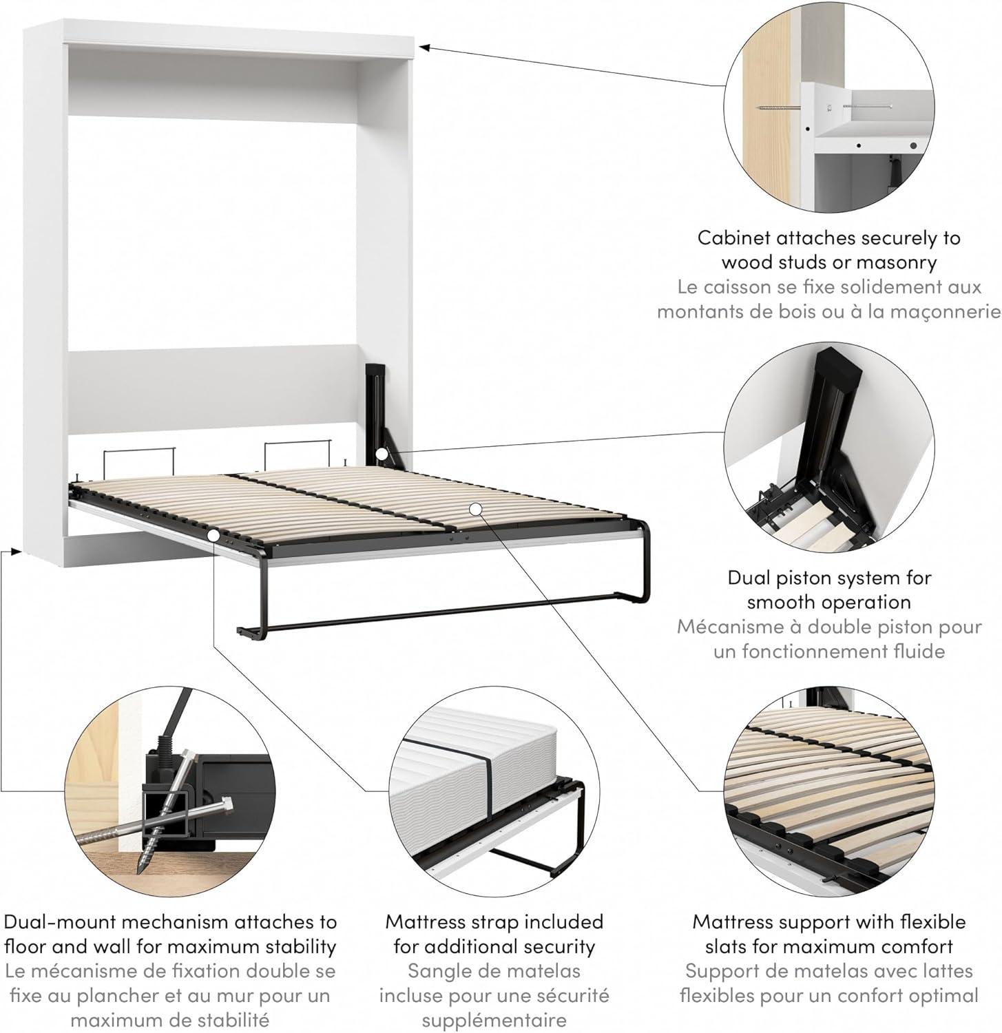 White Queen Murphy Bed with Slats and Frame