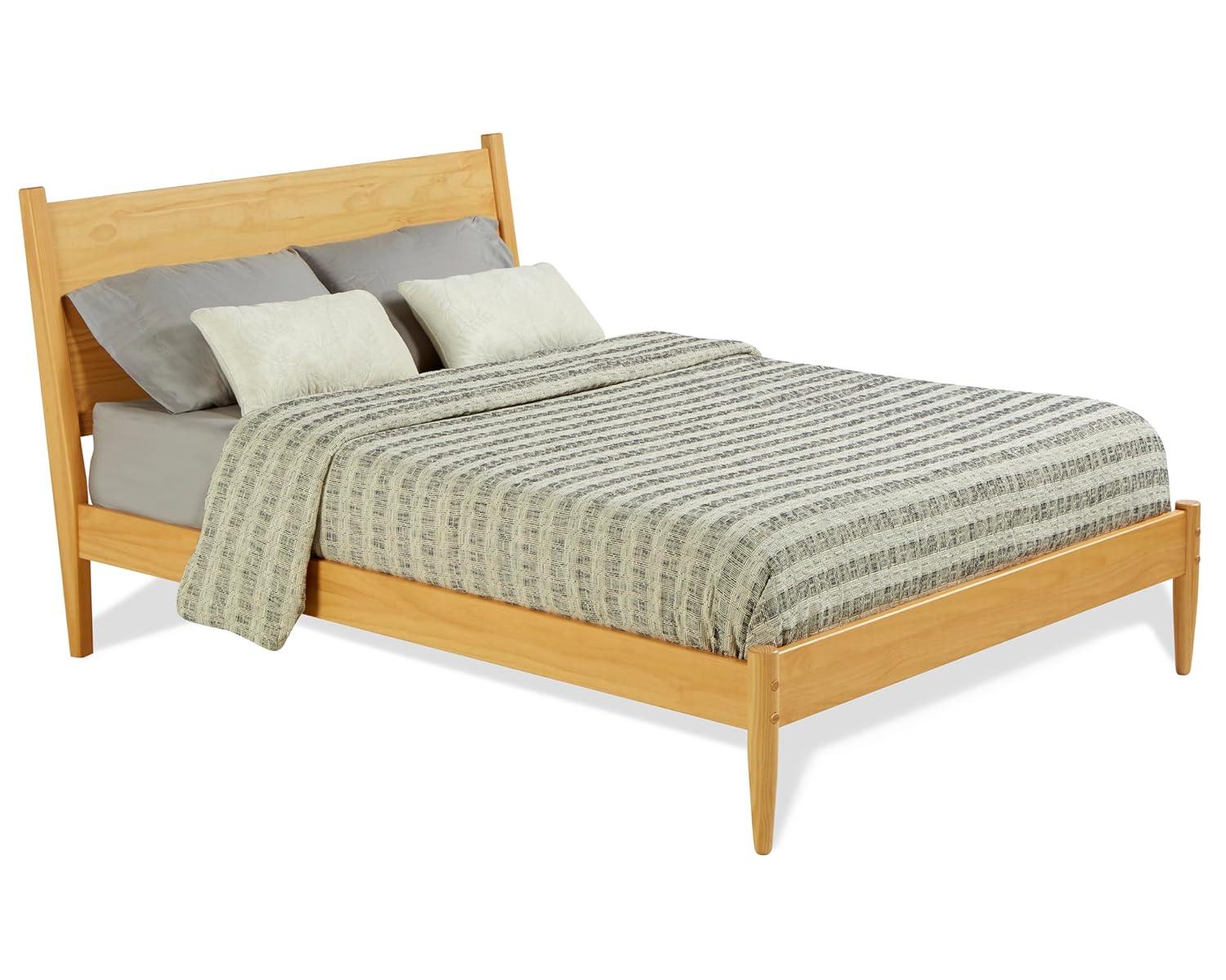 Camaflexi Mid Century Platform Bed Wood Panel Bed Frame with Headboard, Full, Scandinavian Oak