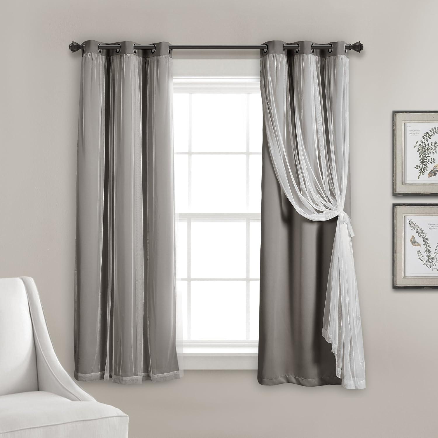 Light Gray Grommet Blackout and Sheer Curtain Panels, 38"W x 45"L