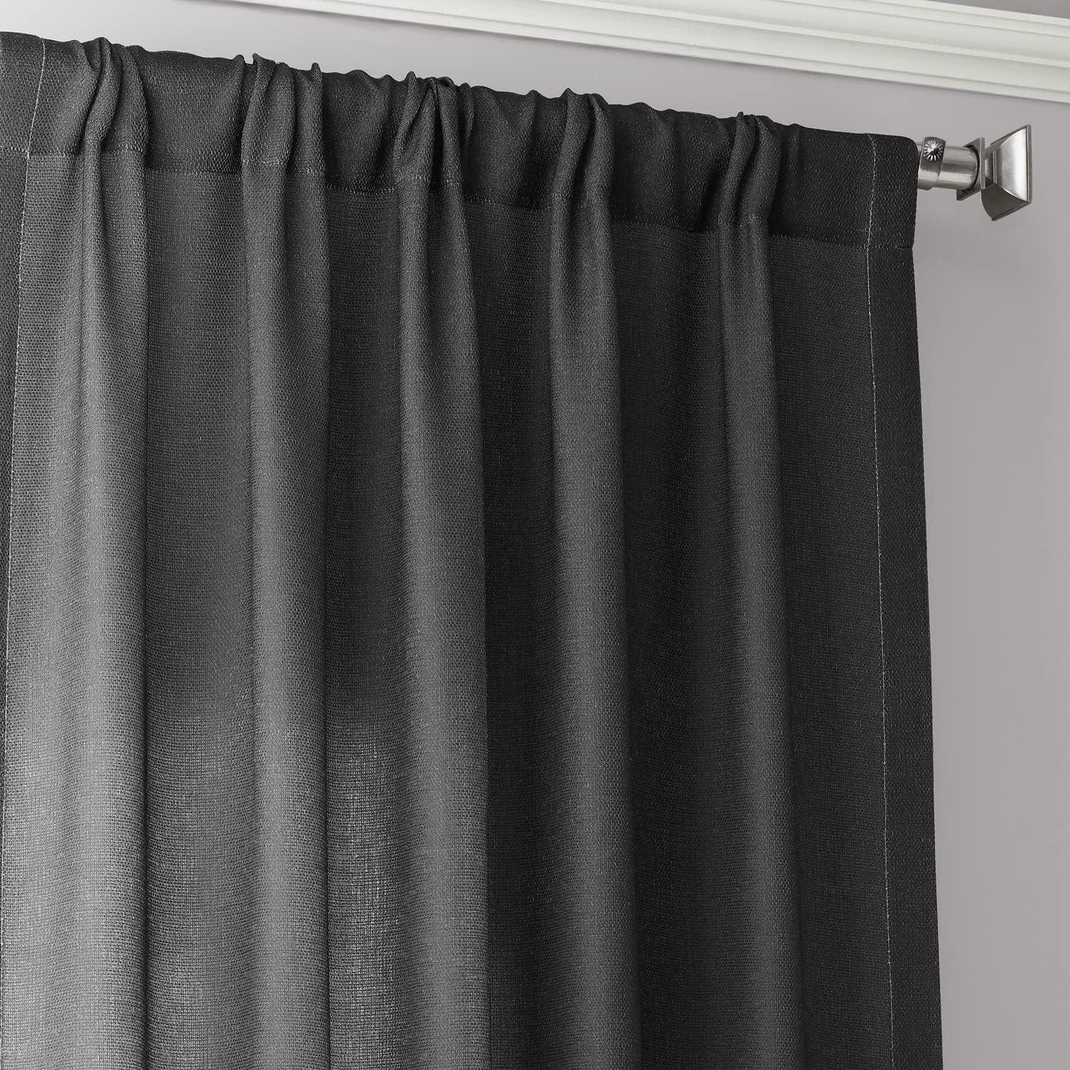 Ombre Black Faux Linen Sheer Curtain (1 Panel), Ombre Black, 50W X 96L