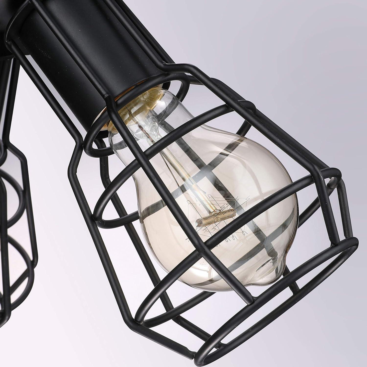 Industrial Flush Mount Ceiling Light, 15" Black 3-Light Fixture with Cage Shade & Pull Chain