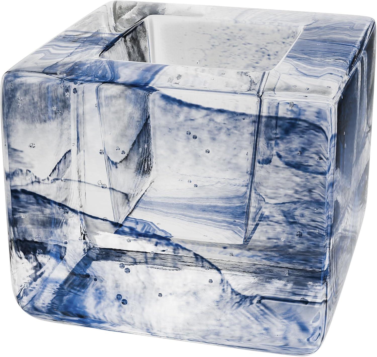 Kosta Boda Clear and Blue Glass Brick Votive