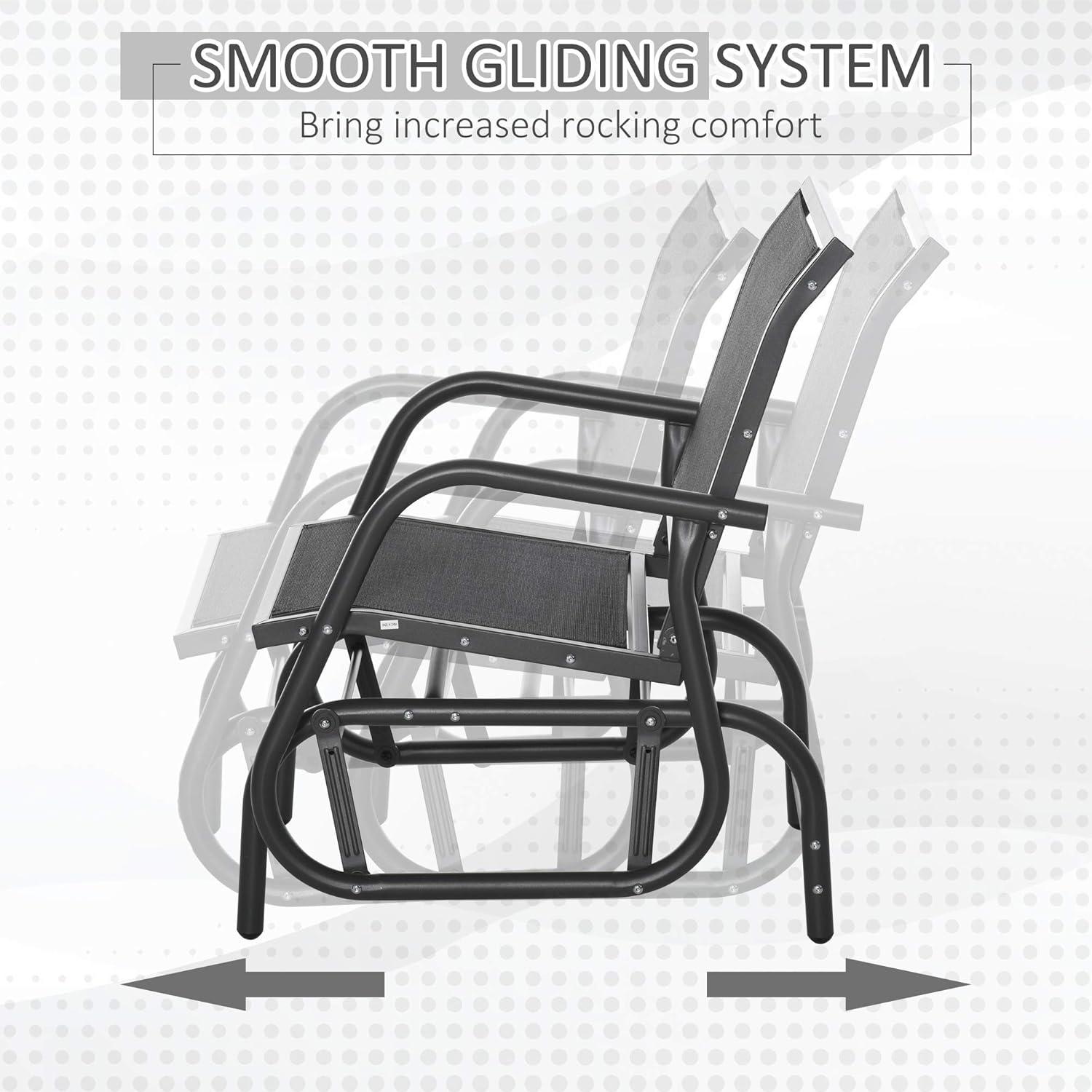 Outsunny Outdoor Glider Chairs, Swing Chair with Breathable Mesh Fabric, Curved Armrests and Steel Frame for Porch, Garden, Poolside, Balcony, Black