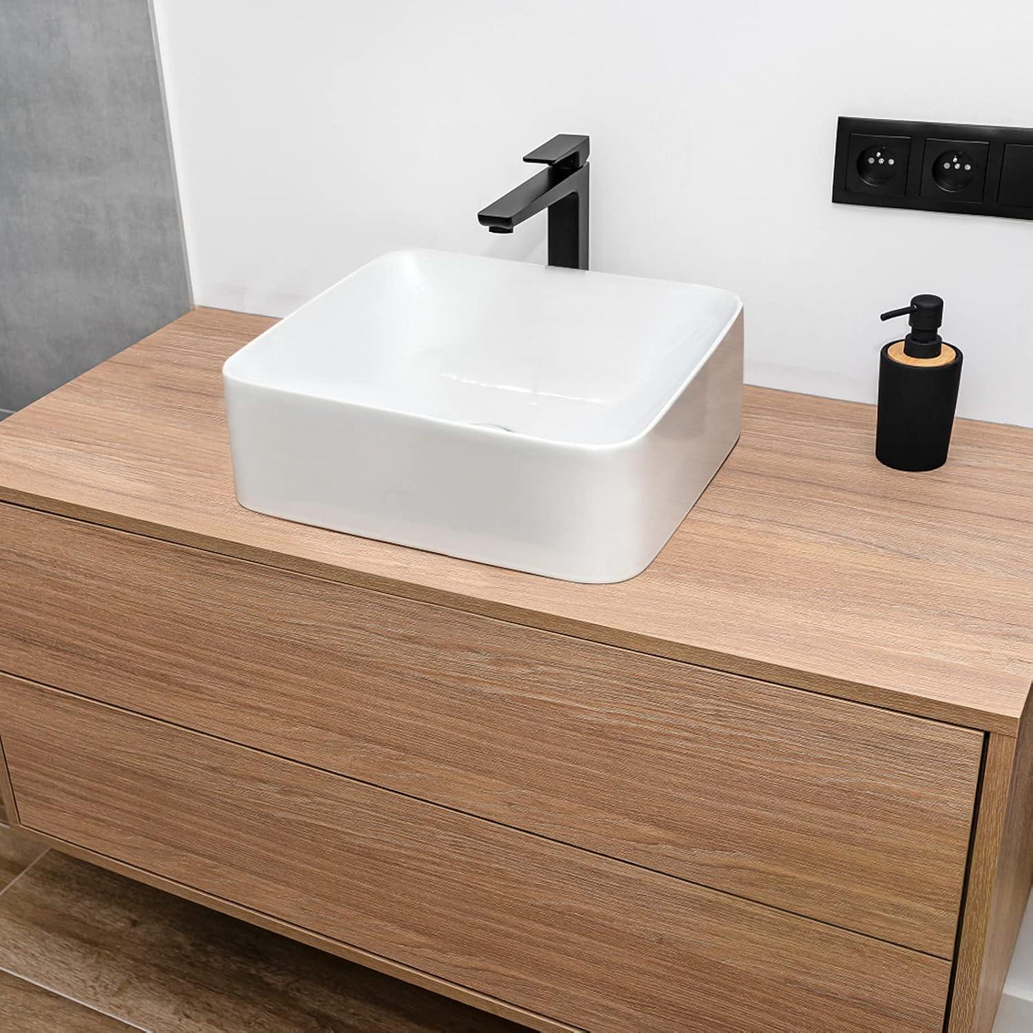 White Rectangular Ceramic Above-Counter Vessel Sink