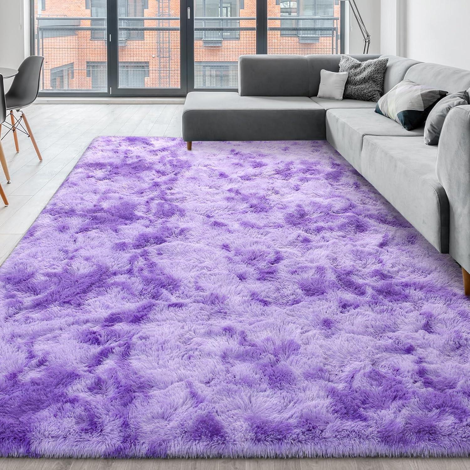 Noahas Fluffy Shaggy Rugs, 5x8 Feet Purple Plush Rugs for Girls Bedroom, Soft Kids Room Carpets, Large Bedside Rug, Upgrade Non-Slip Rugs for Children Nursery Dorm Home Decor, Purple