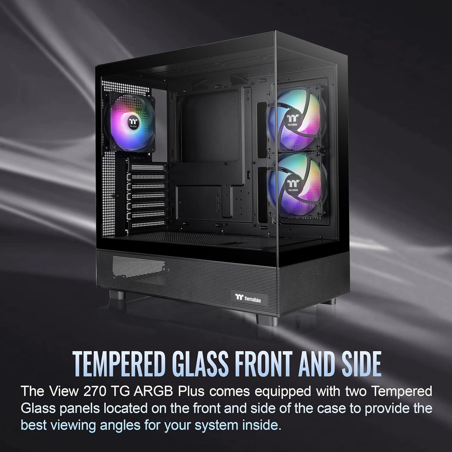 View 270 Plus TG ARGB Black Mid Tower E-ATX Case; 3x120mm ARGB Fans Included; Support Up to 360mm Radiator; Front & Side Dual Tempered Glass Panel; CA-1Y7-00M1WN-01; 3 Year Warranty