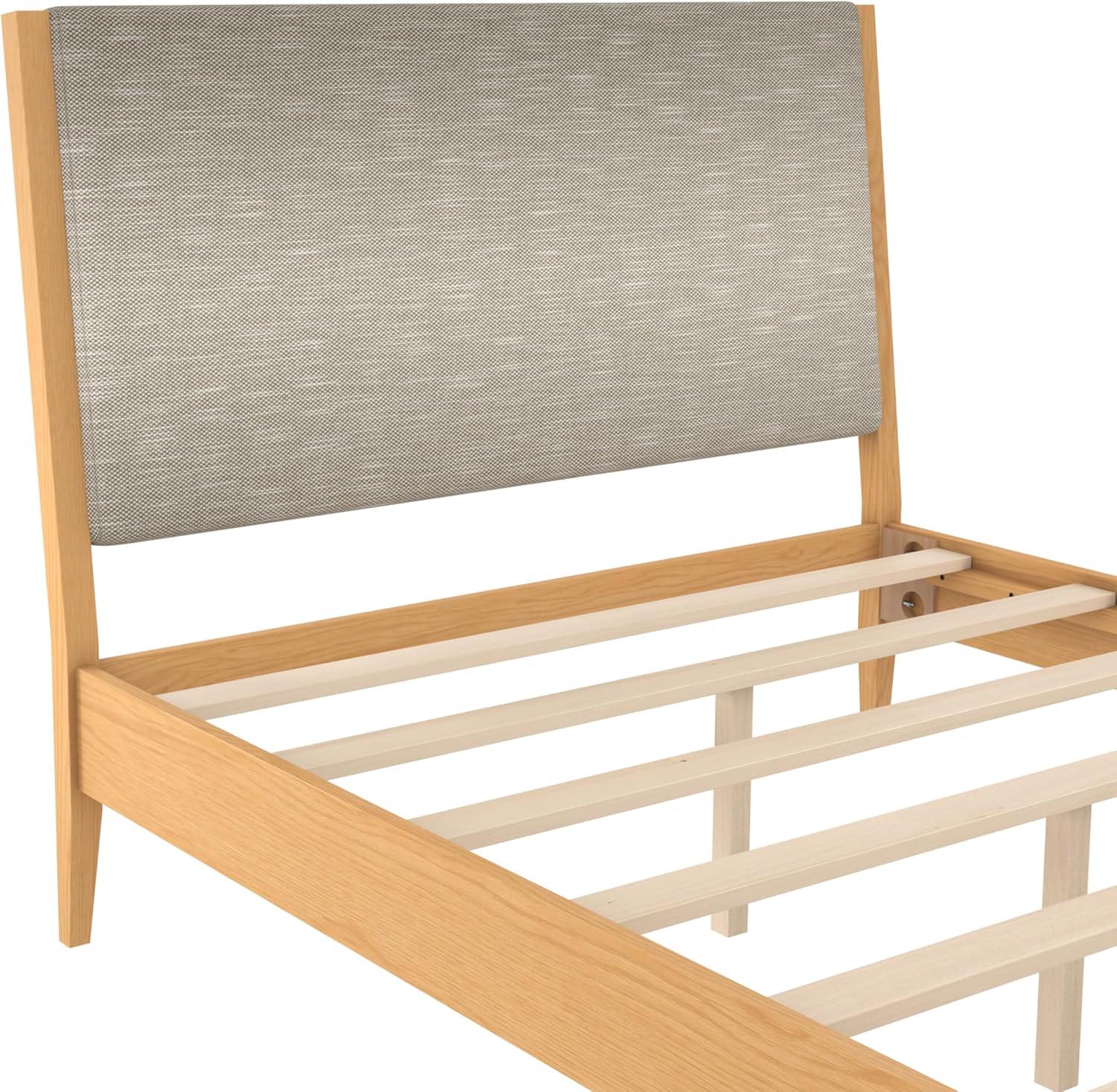 DHP Dacin Wood Bed Frame with Upholstered Headboard, Queen, Beige Linen