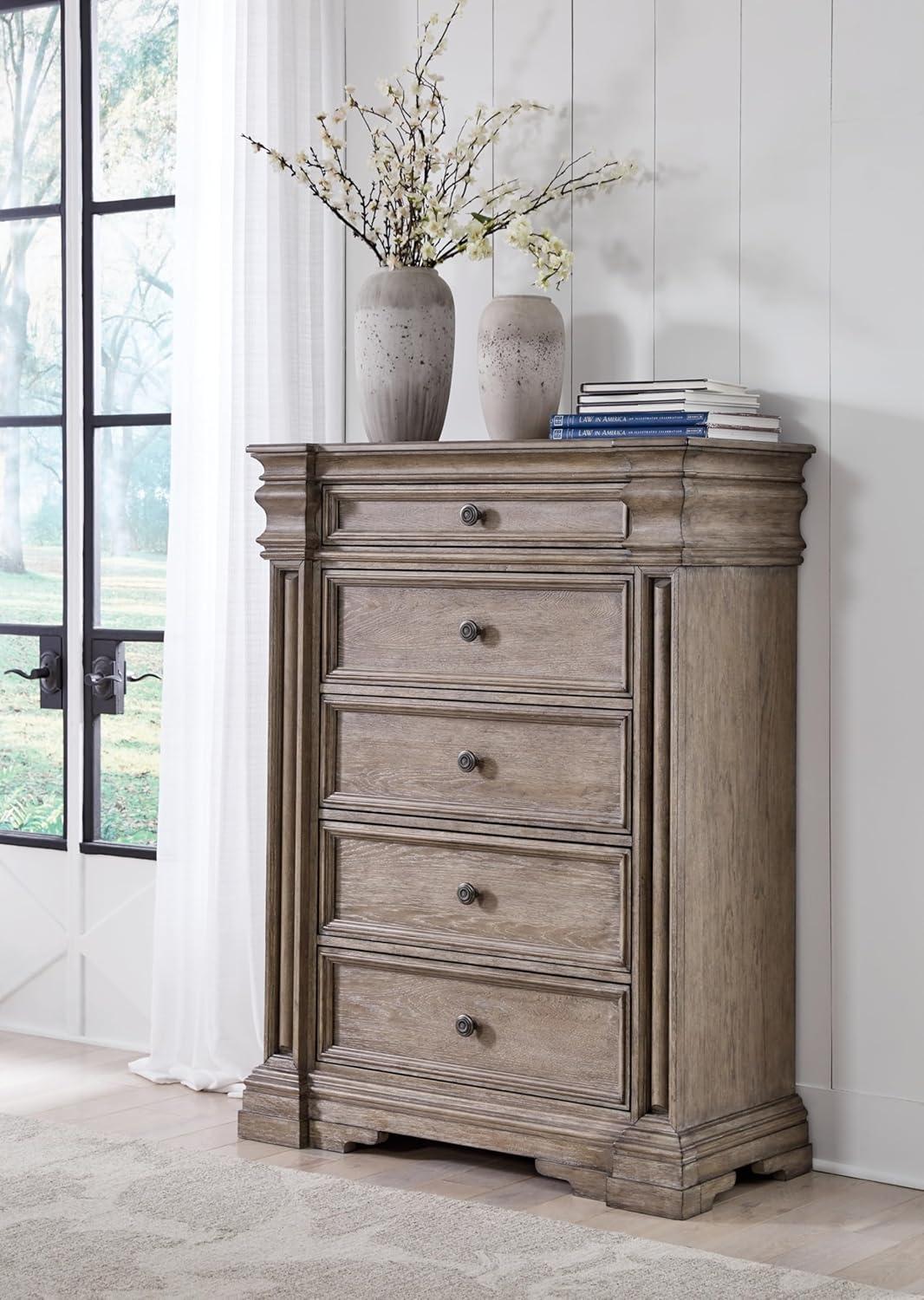 Traditional Brown 5-Drawer Chest with Dovetail and Ball Bearing Glides