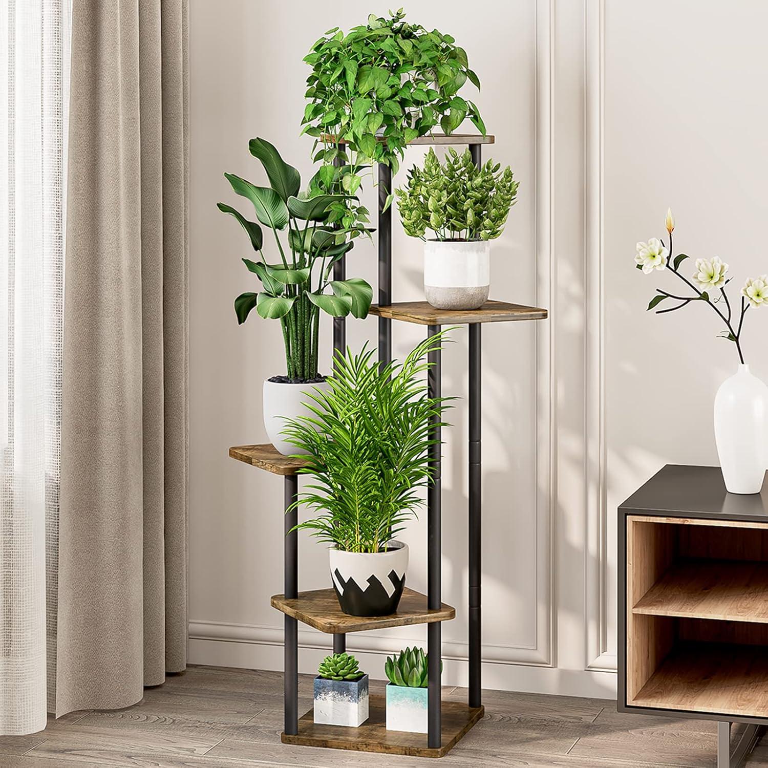 Black 5-Tier Metal and MDF Indoor Plant Stand