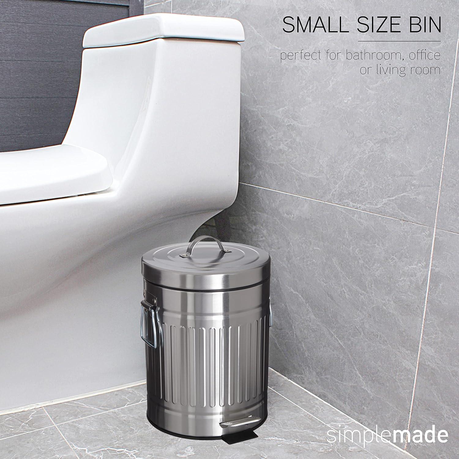 Stainless Steel Cylindrical Pedal Trash Can with Lid, 5 Liter