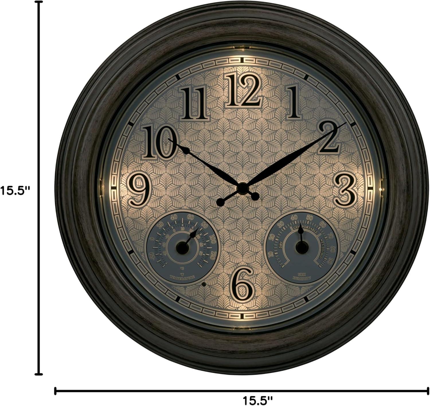 15.5" Brown Plastic Outdoor Analog Clock with Lighted Leaves