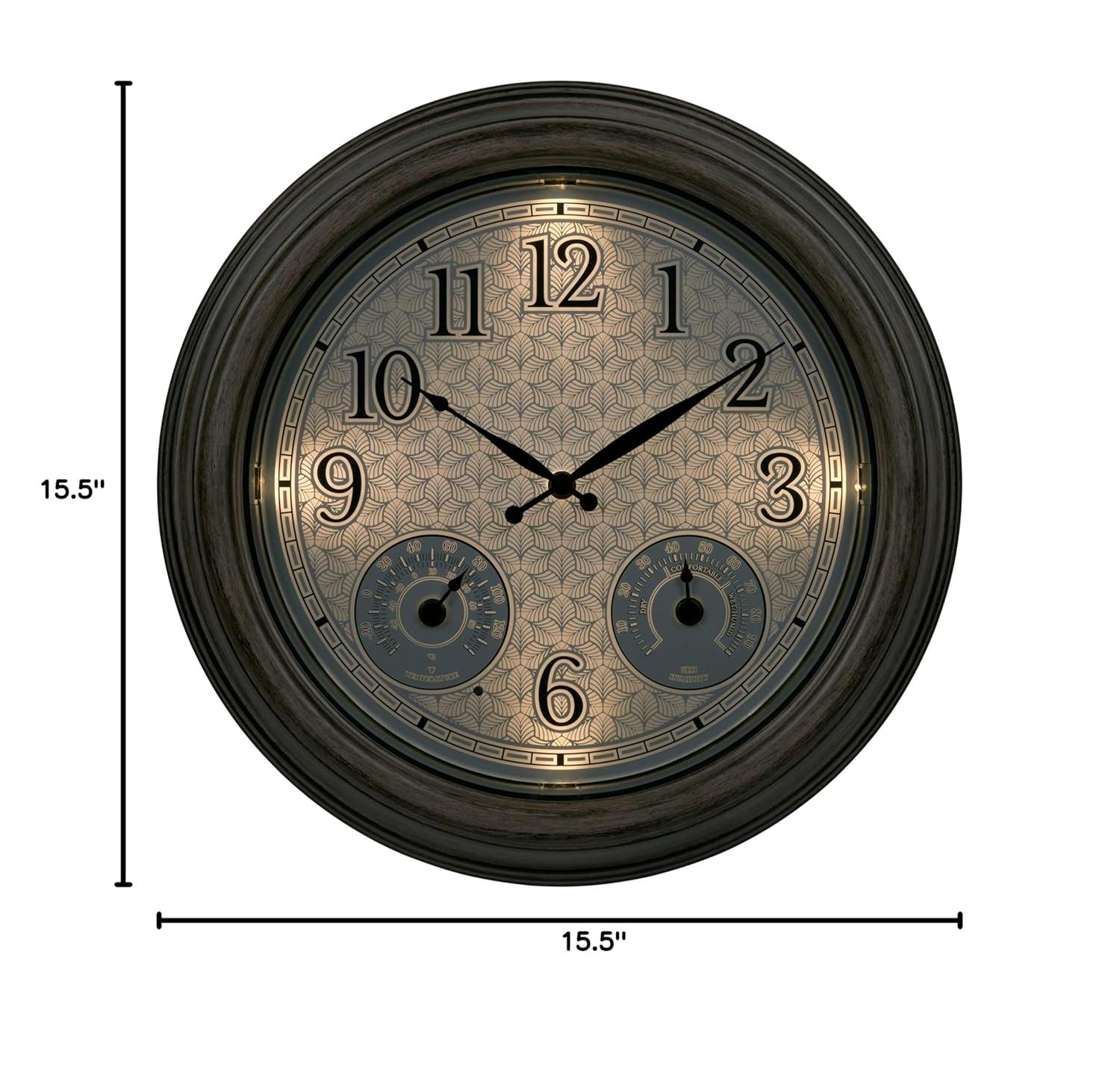 15.5" Brown Plastic Outdoor Analog Clock with Lighted Leaves