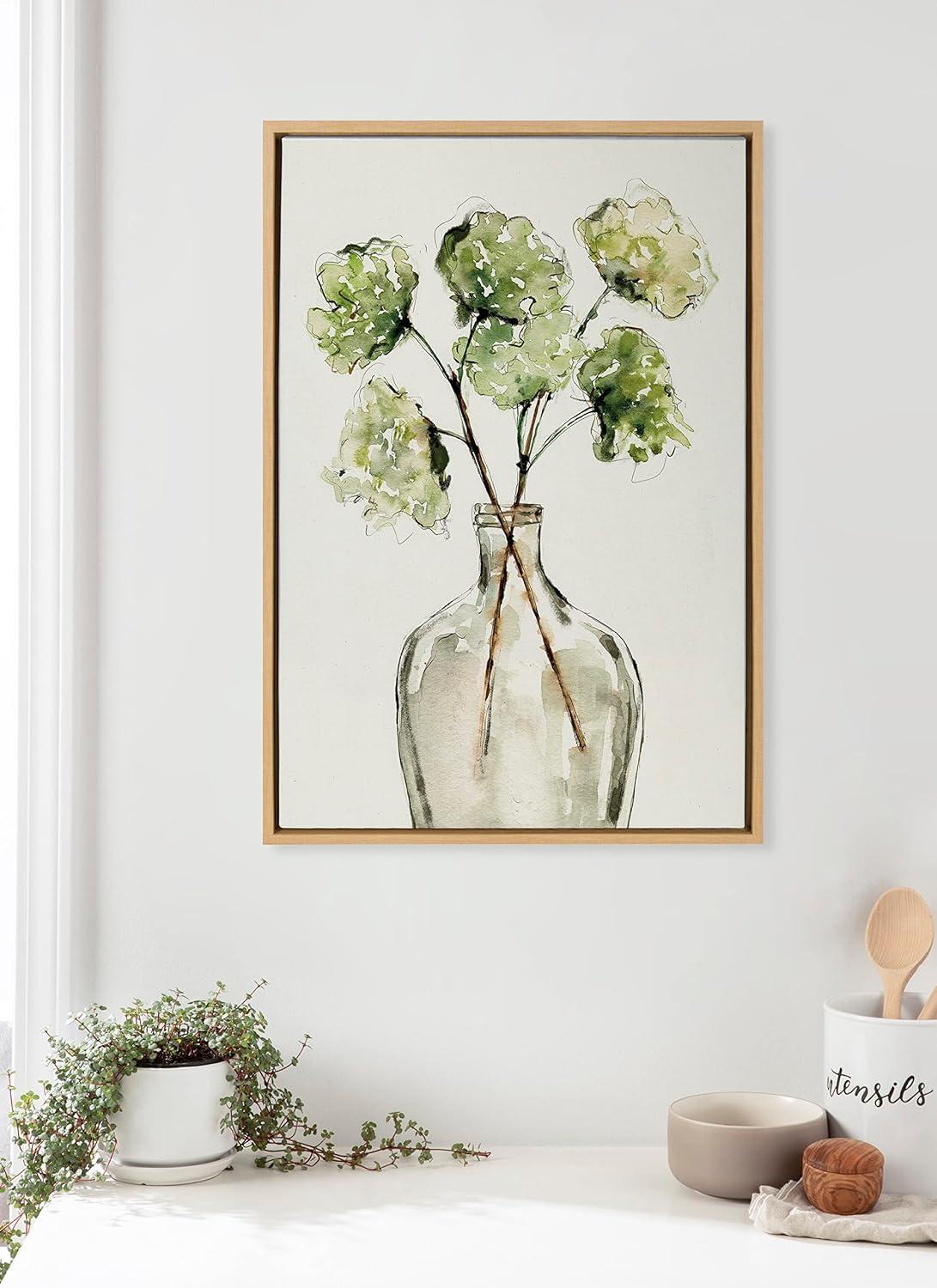 23" x 33" Sylvie Greenery Vase Framed Canvas by Sara Berrenson Natural - Kate & Laurel All Things Decor