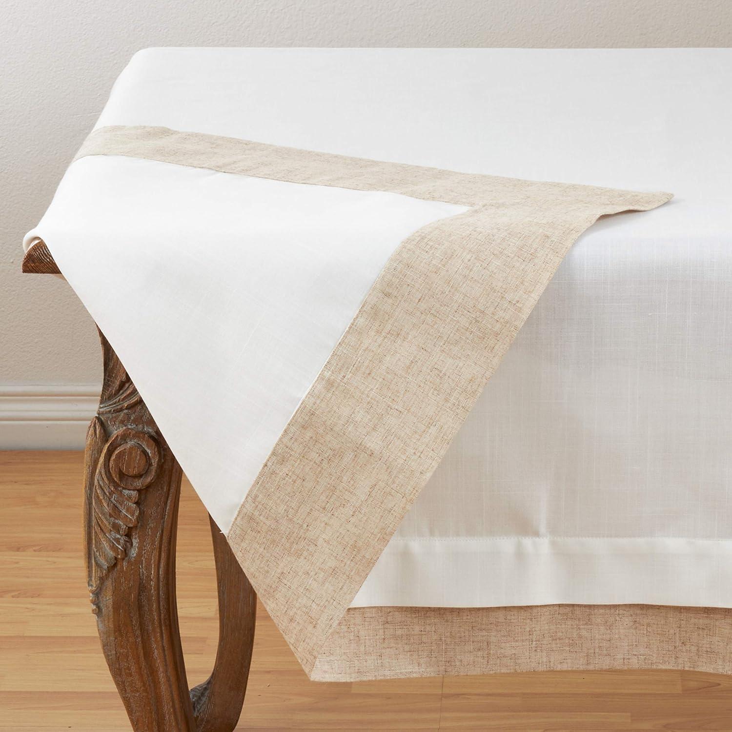 SARO 1982.I67S 67 in. Square Layered Design Tablecloth - Ivory