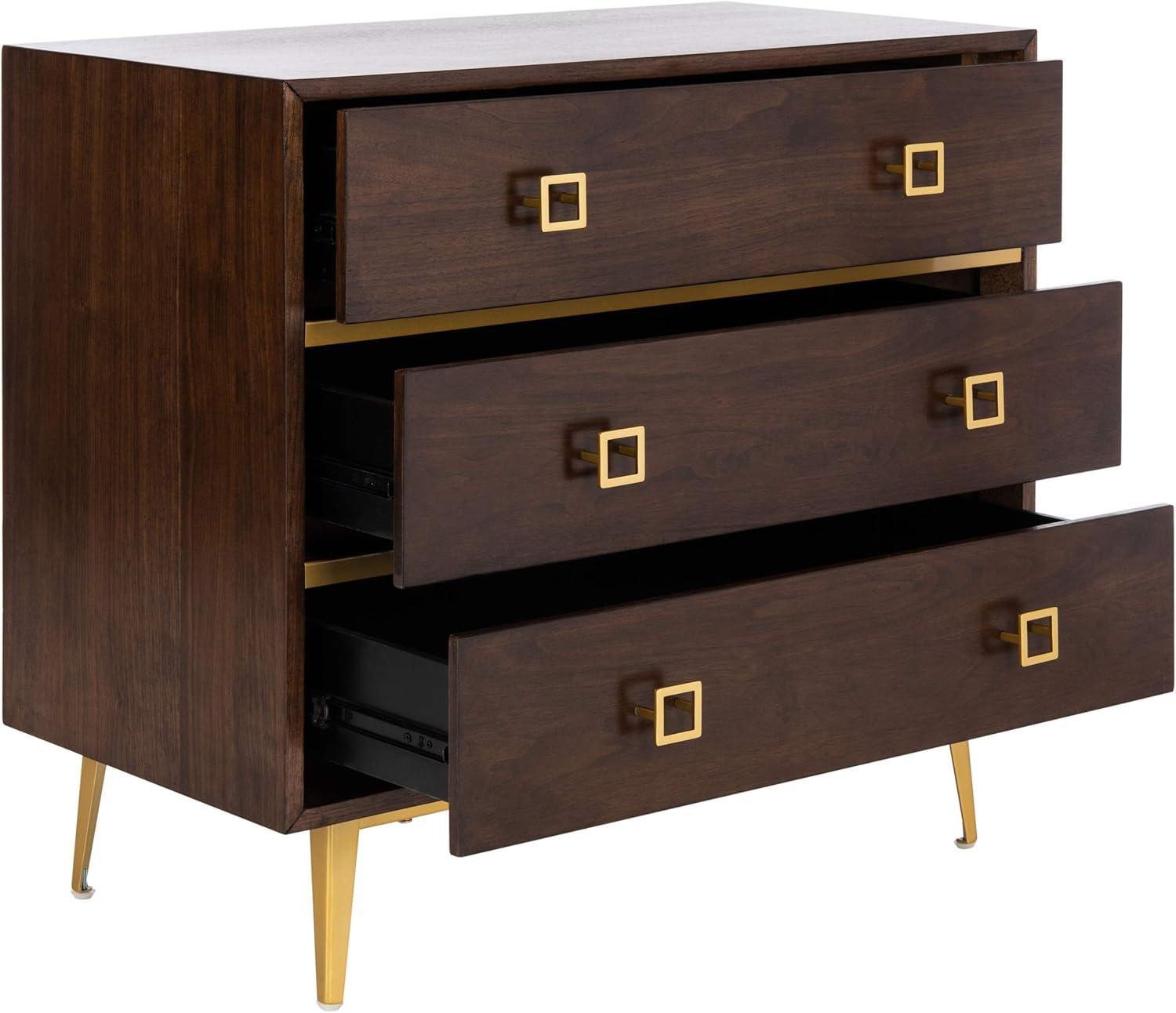 Katia Transitional Walnut 3-Drawer Chest with Gold Accents