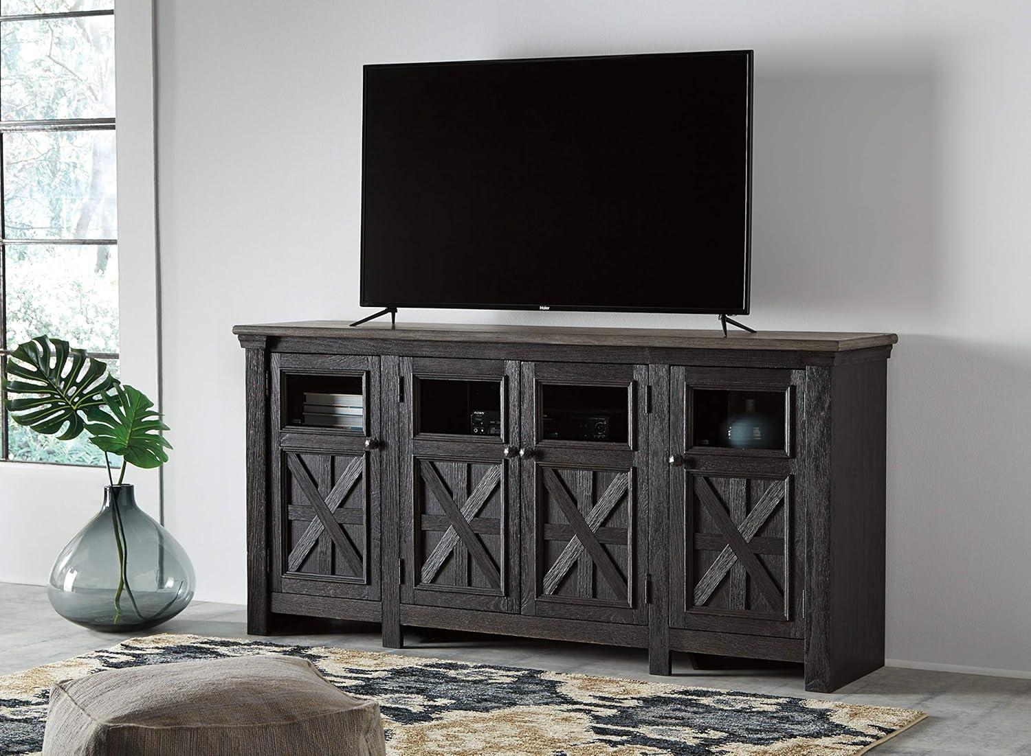 Tyler Creek Black and Gray 74" Farmhouse TV Stand with Cabinet