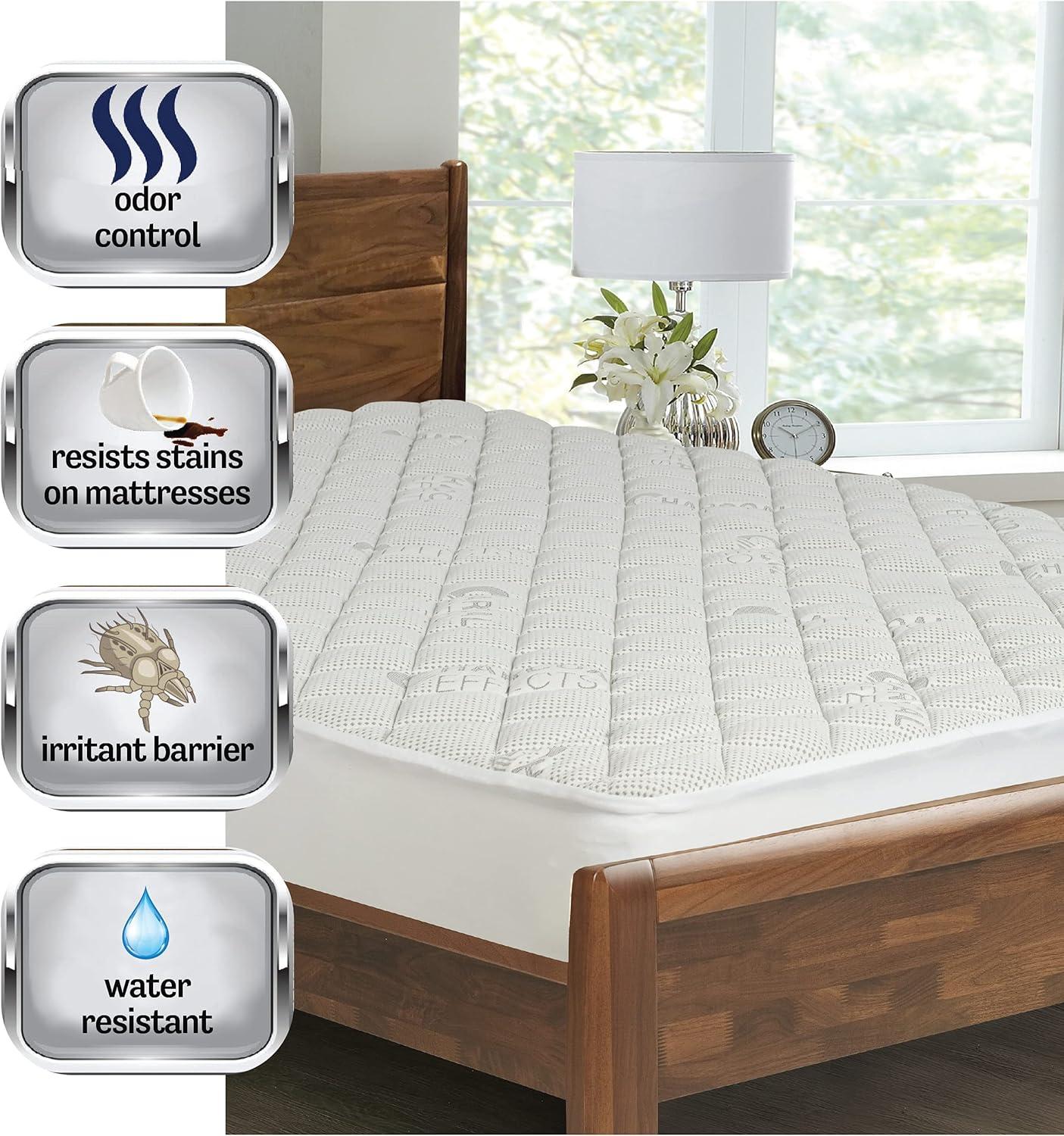 Twin White Charcoal Cooling Water-Resistant Mattress Pad