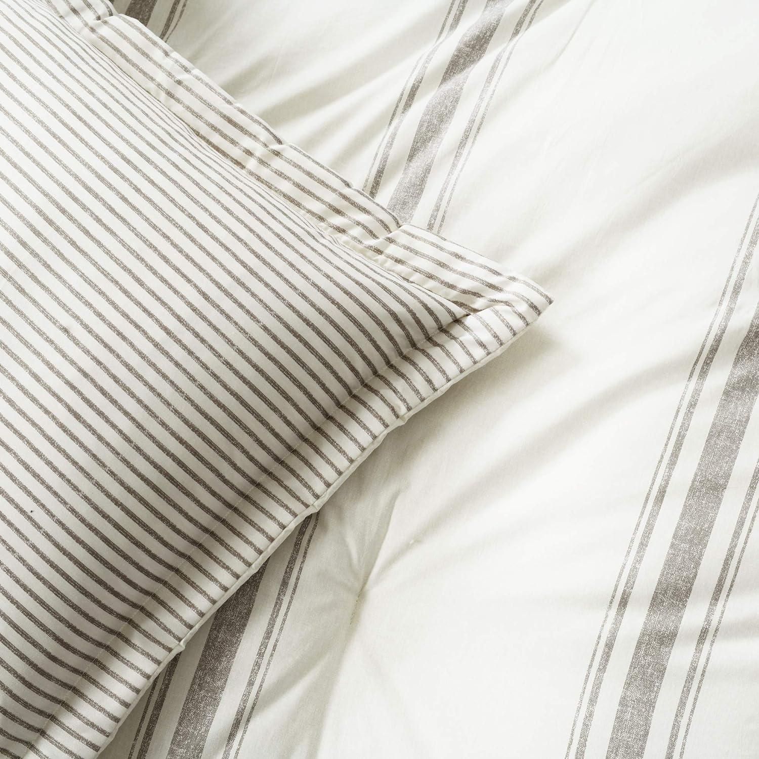 3pc King Farmhouse Stripe Reversible Comforter & Sham Set Gray - Lush Décor