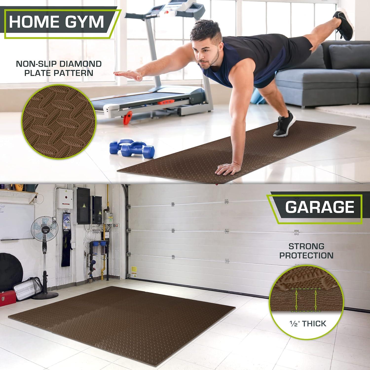 ProsourceFit Exercise Puzzle Mat 1/2-in, Brown, 24 Sq Ft - 6 Tiles